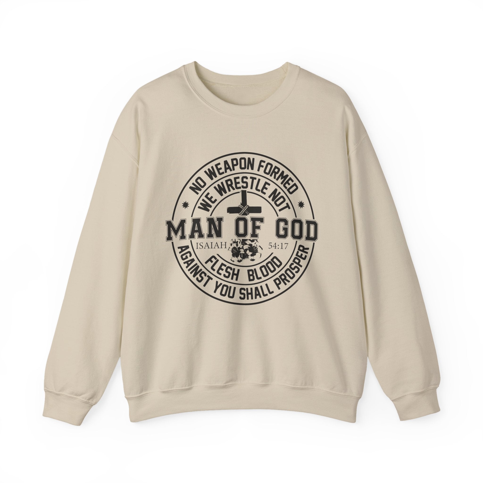 Man of God Sweatshirt — Isaiah 54:17 Faith Graphic Crewneck
