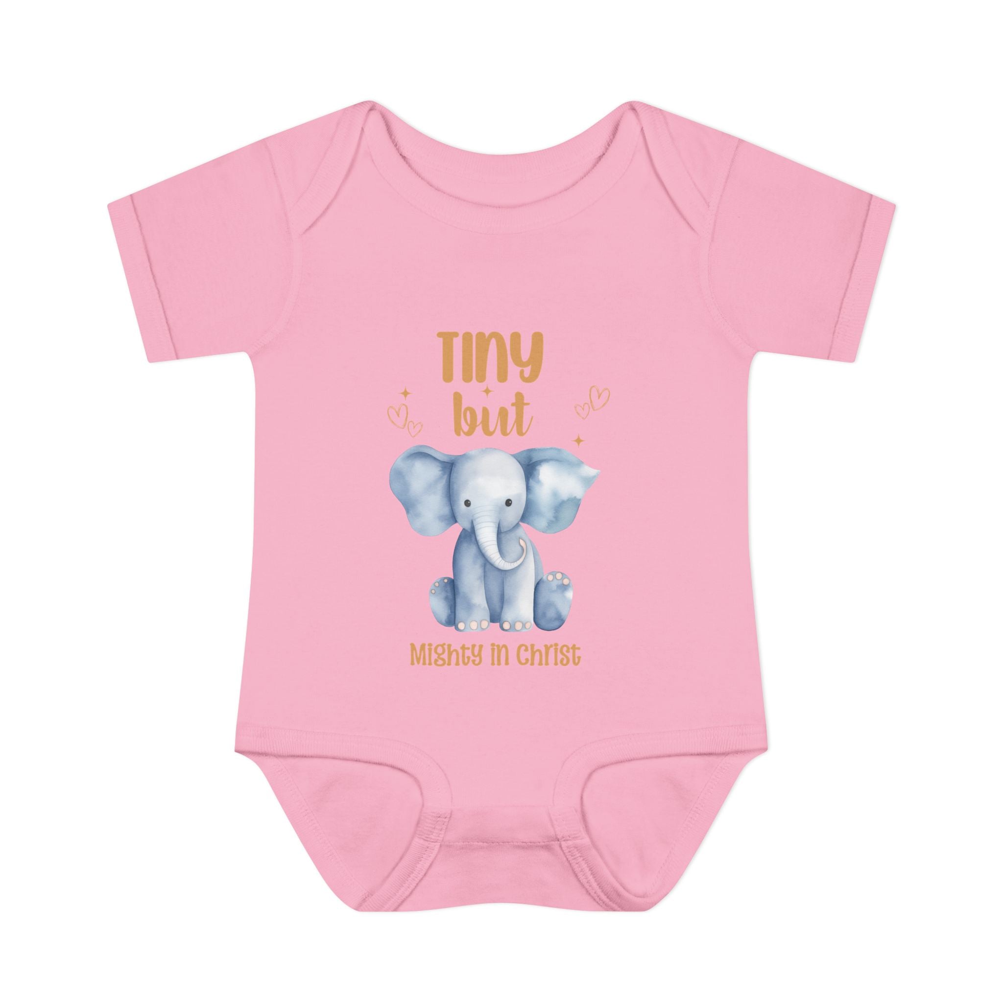 Infant Bodysuit, Tiny But Mighty in Christ Elephant Baby Onesie, Baby Shower Gift, First Birthday Outfit, Grandparents Gift, Combed Cotton