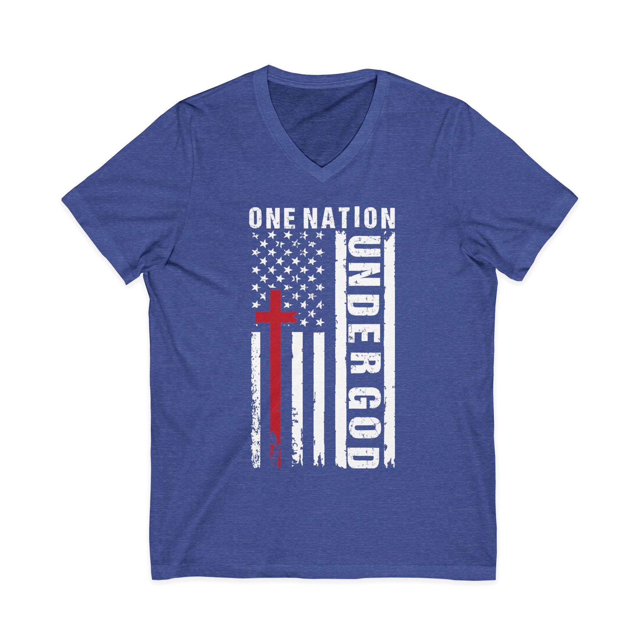 One Nation Under God V-Neck Tee — Patriotic Christian Flag T-Shirt