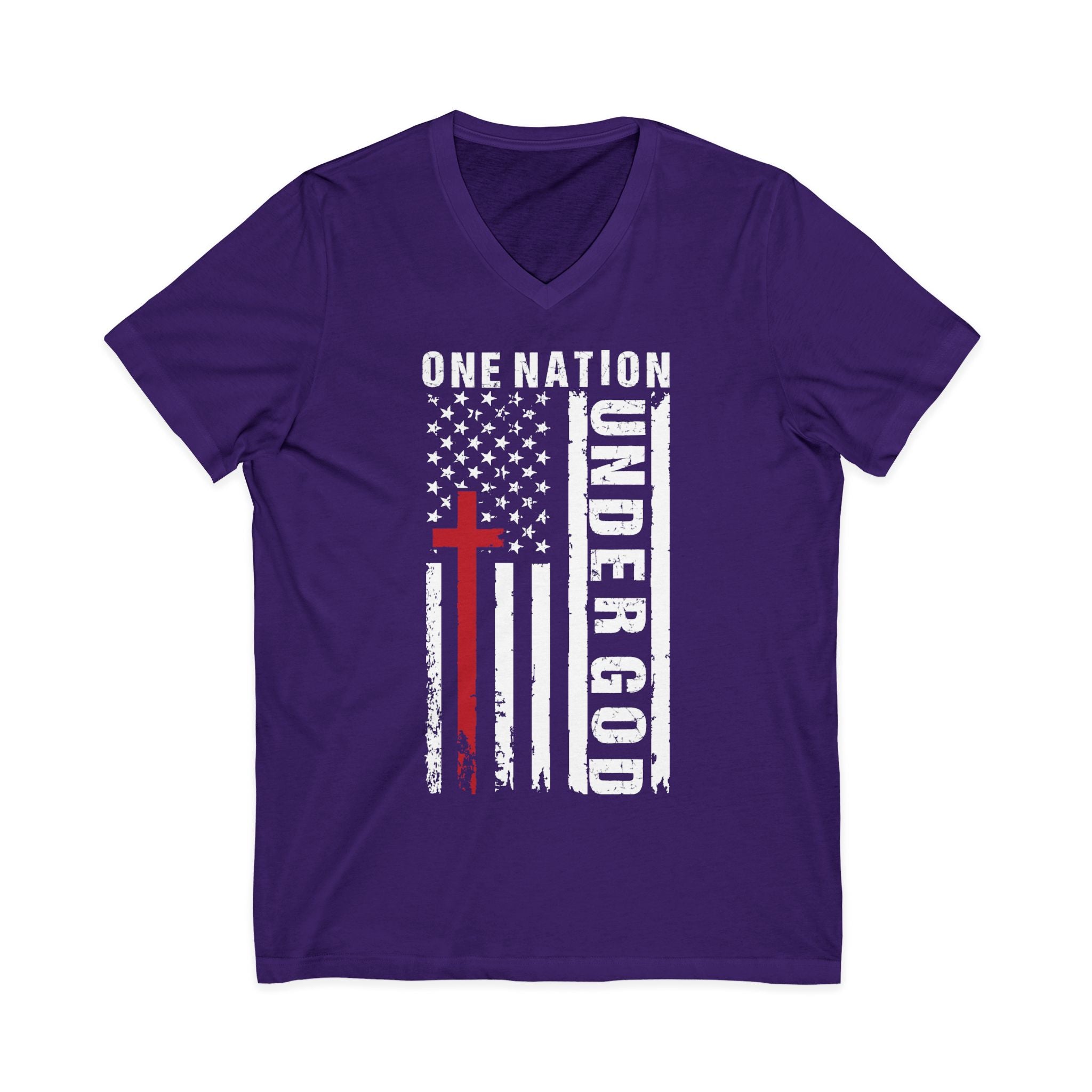 One Nation Under God V-Neck Tee — Patriotic Christian Flag T-Shirt