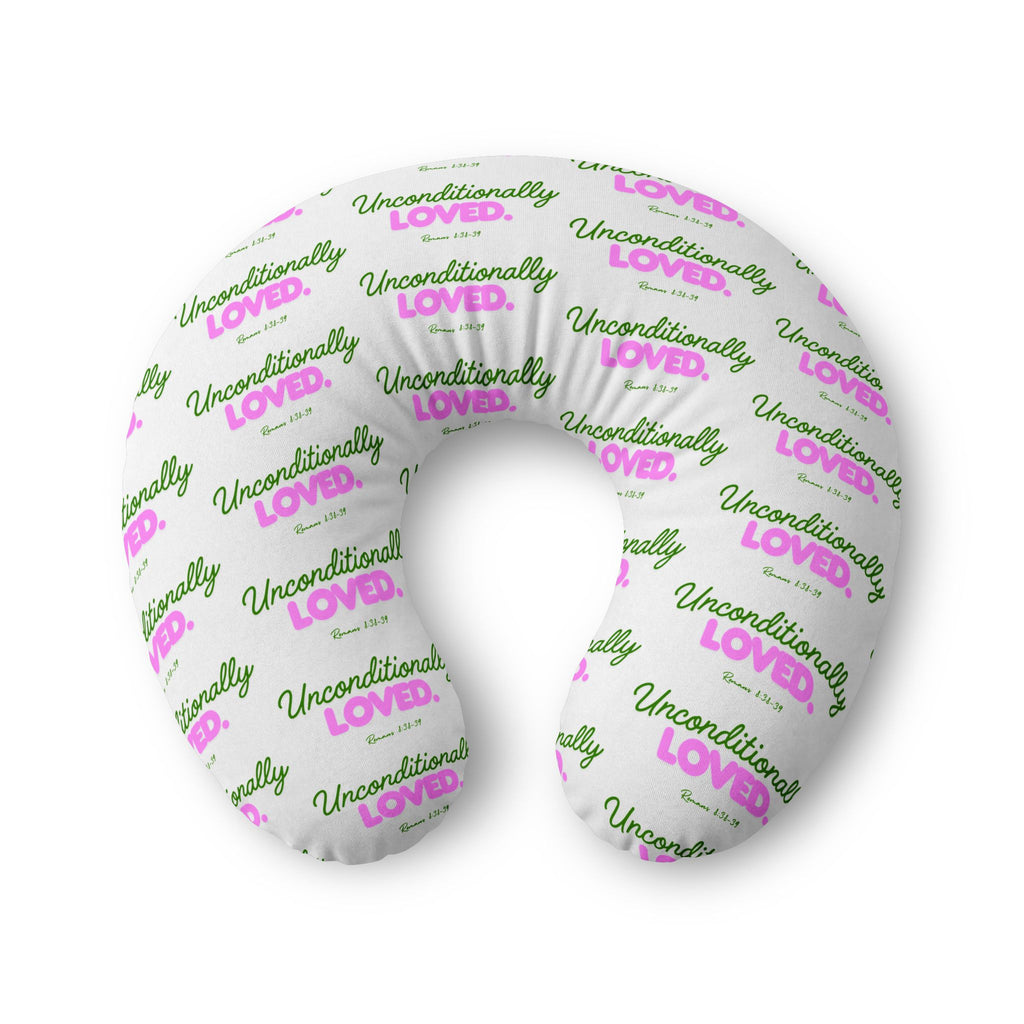 Nursing Pillow Cover - "Unconditionally Loved" Repeating Script Pattern (Pink & Green)