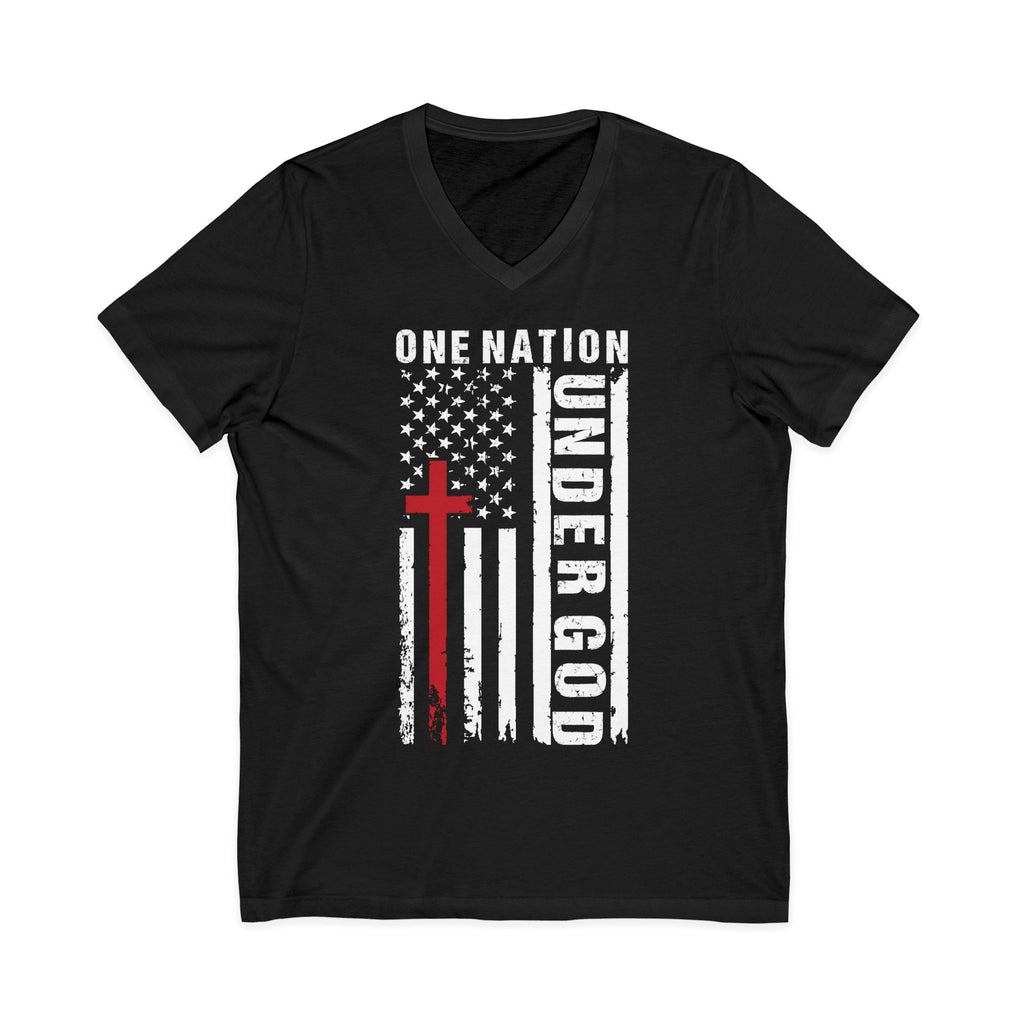 One Nation Under God V-Neck Tee — Patriotic Christian Flag T-Shirt
