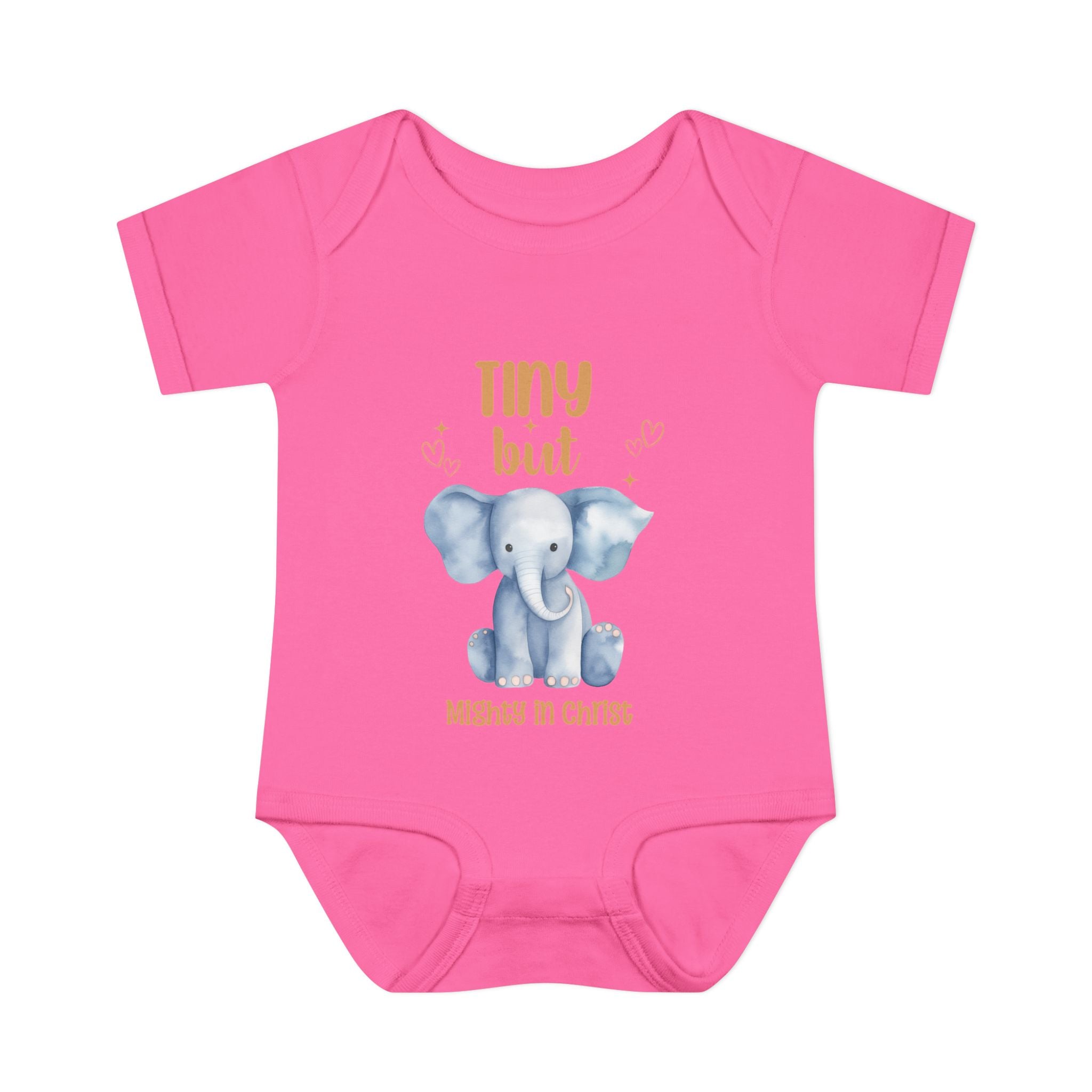 Infant Bodysuit, Tiny But Mighty in Christ Elephant Baby Onesie, Baby Shower Gift, First Birthday Outfit, Grandparents Gift, Combed Cotton