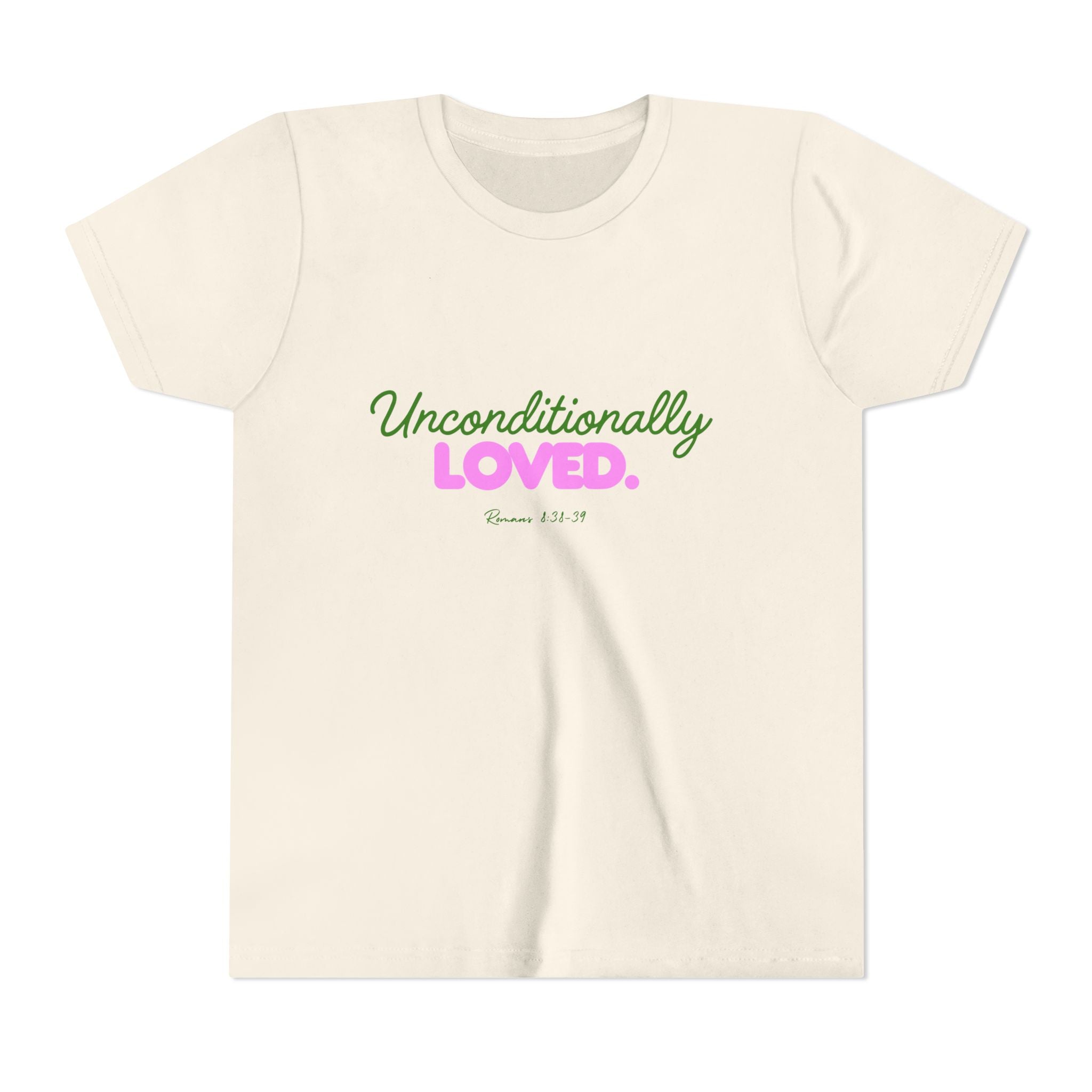 Youth Tee — "Unconditionally Loved." Pink & Green Inspirational Kids Shirt