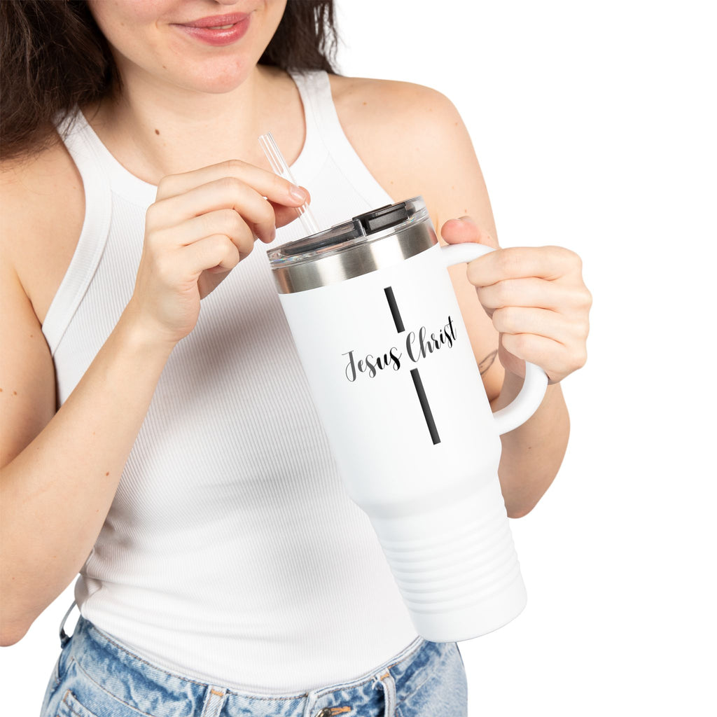 Jesus Christ Cross Minimalist Insulated Travel Mug, 40oz - Stainless Steel, Double-Wall, 8 Color Options, BPA Free, Christian Gift