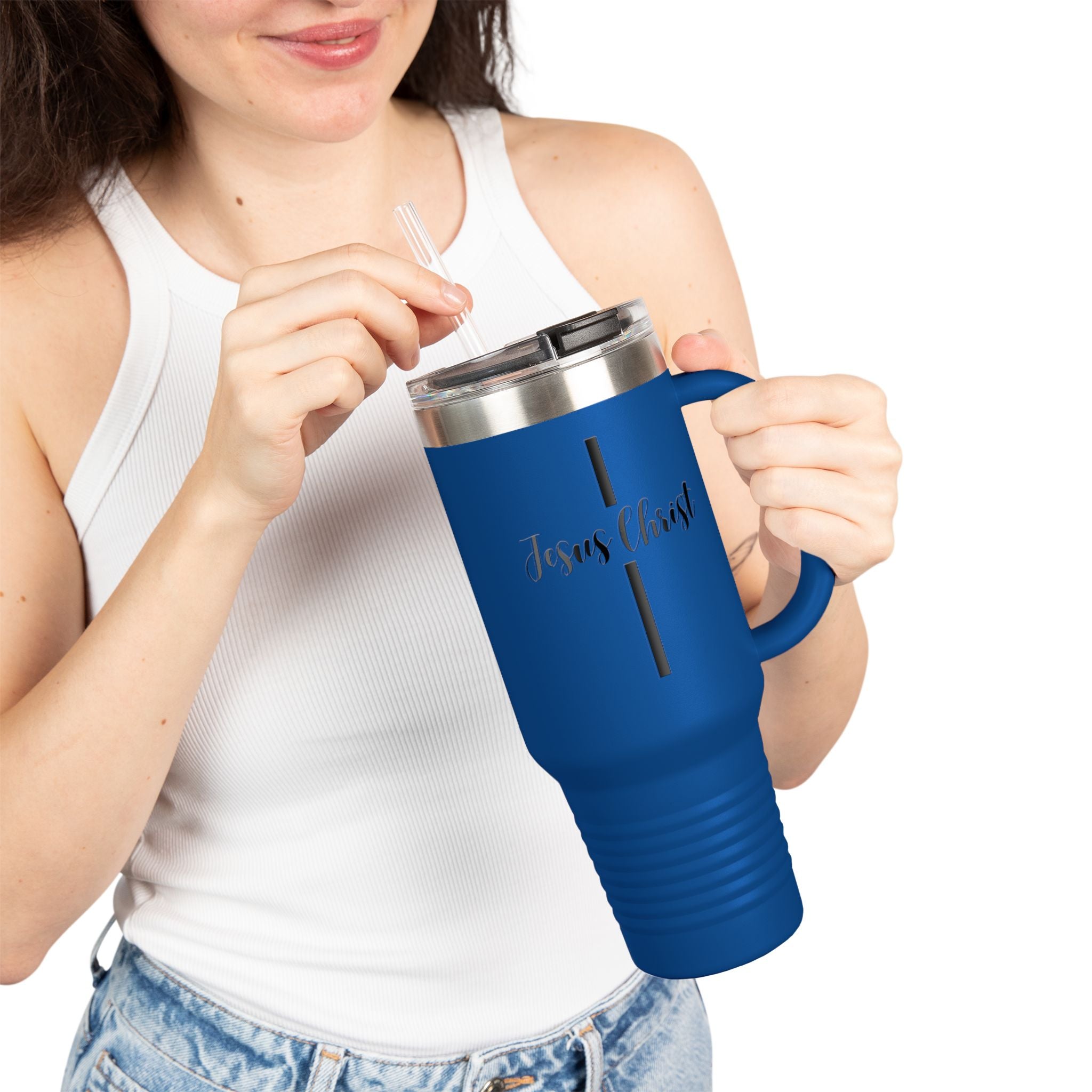 Jesus Christ Cross Minimalist Insulated Travel Mug, 40oz - Stainless Steel, Double-Wall, 8 Color Options, BPA Free, Christian Gift