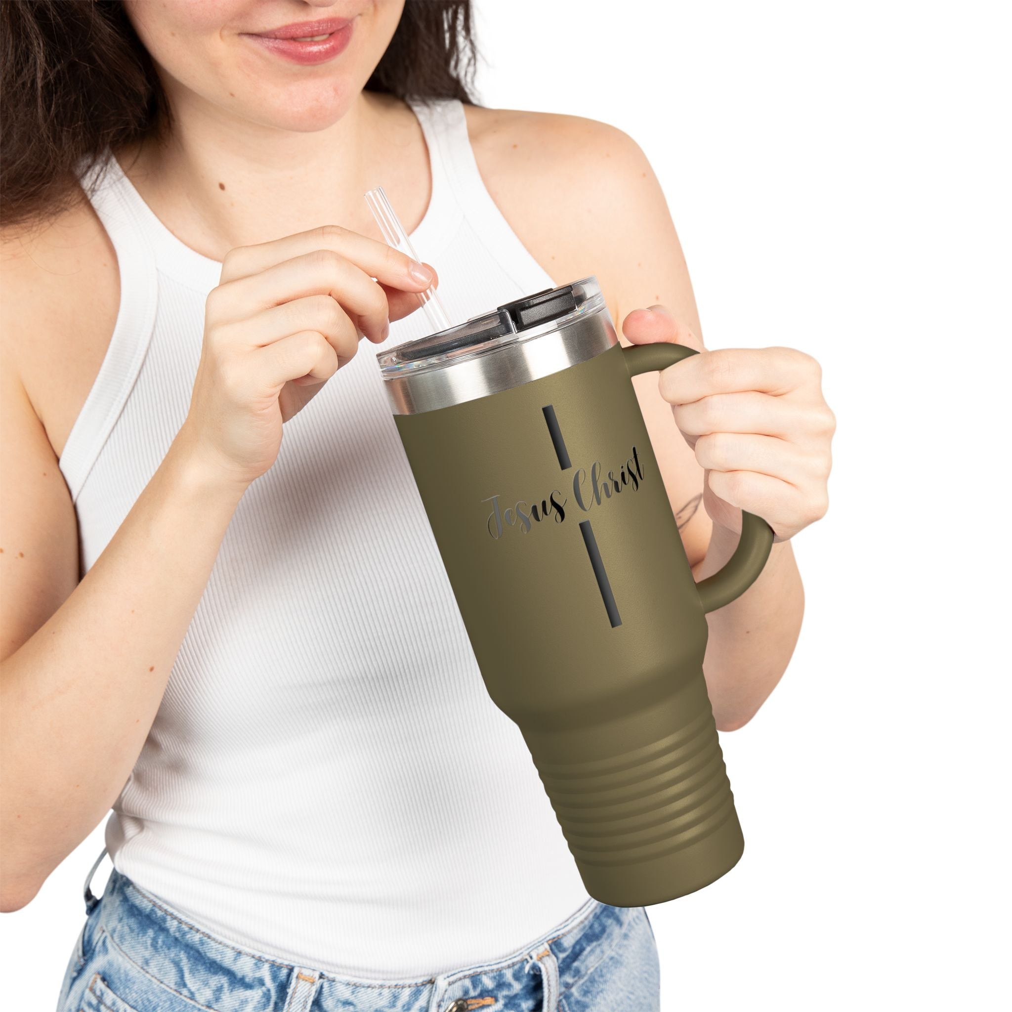 Jesus Christ Cross Minimalist Insulated Travel Mug, 40oz - Stainless Steel, Double-Wall, 8 Color Options, BPA Free, Christian Gift