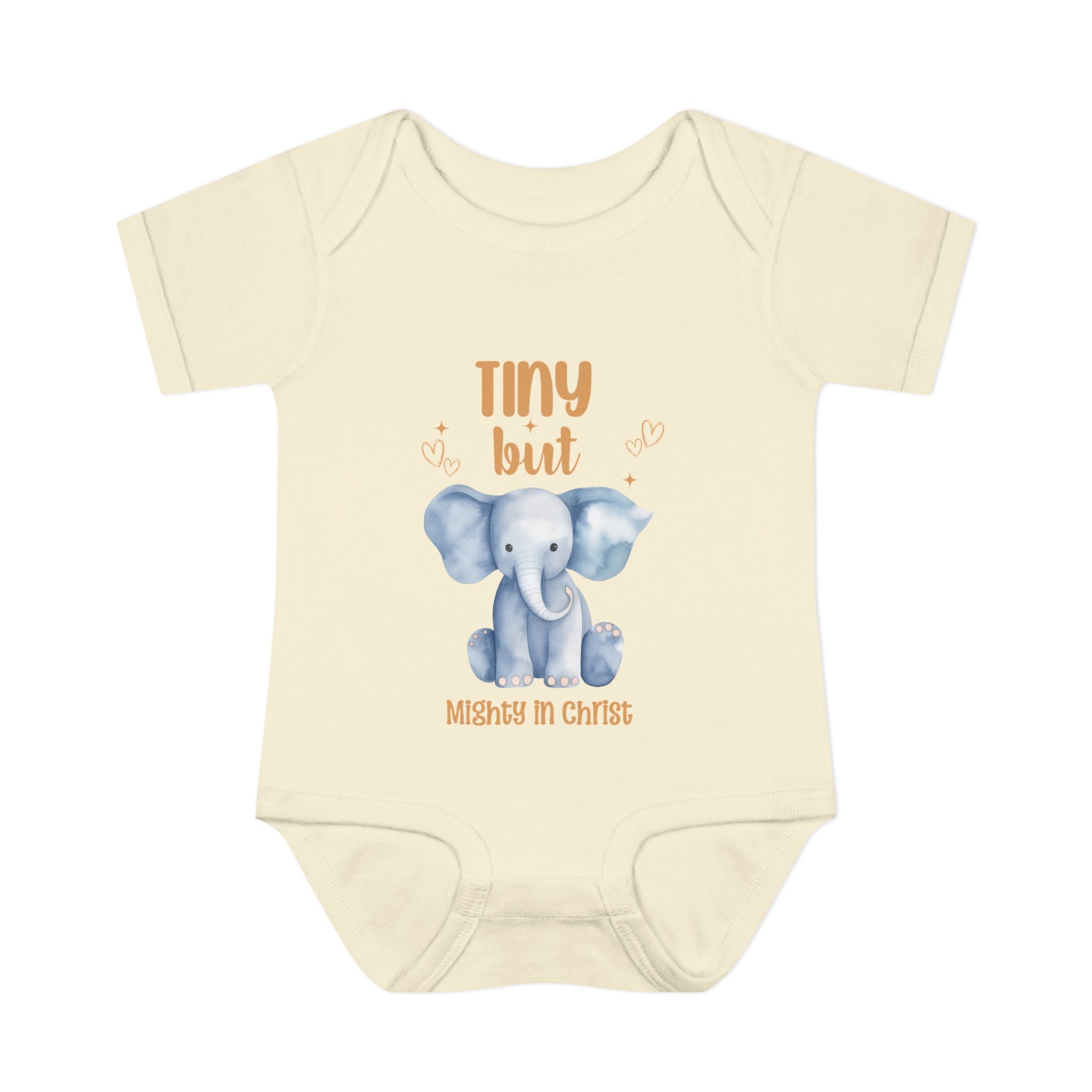 Infant Bodysuit, Tiny But Mighty in Christ Elephant Baby Onesie, Baby Shower Gift, First Birthday Outfit, Grandparents Gift, Combed Cotton