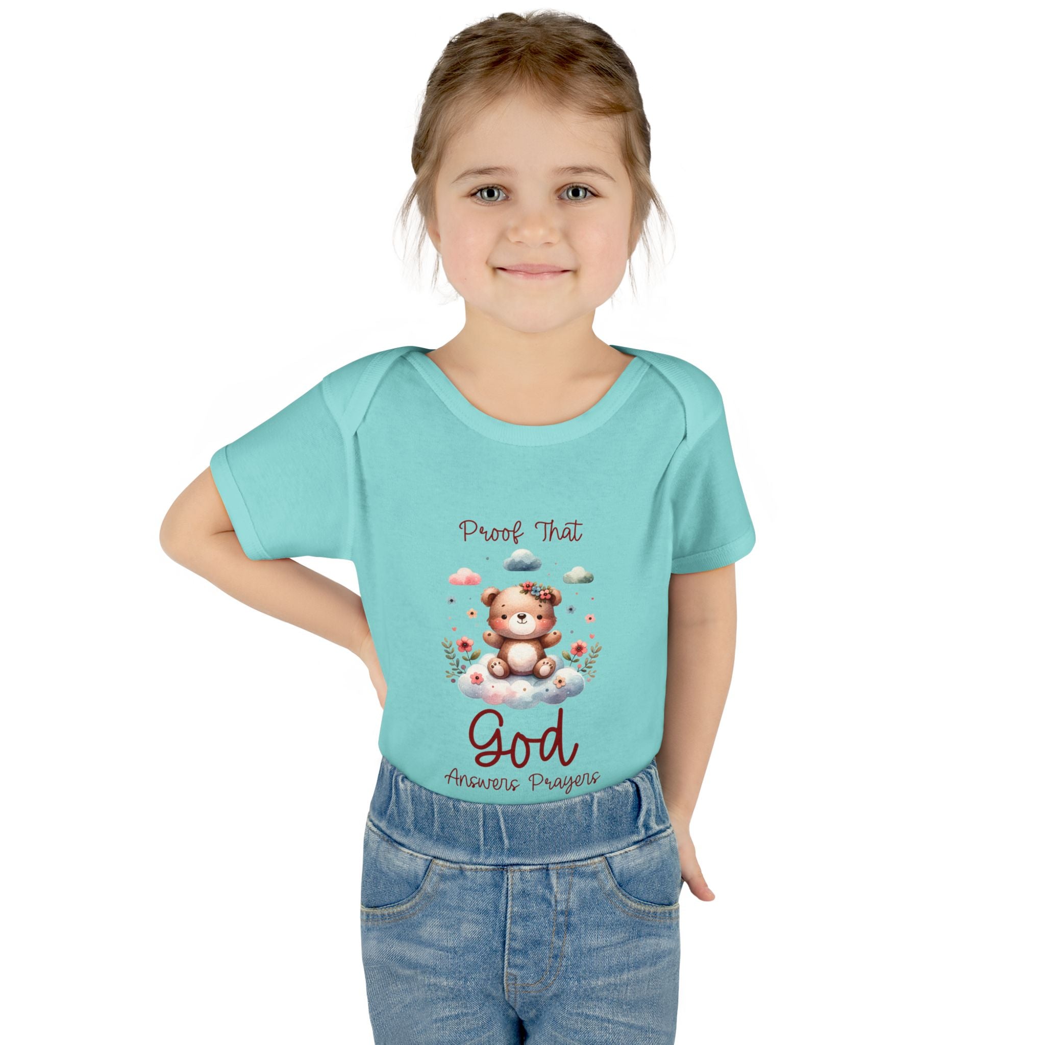 Cute God Prayer Baby Bodysuit, Adorable Onesie for Newborns, Teddy Bear Design, Gift for New Parents, Holiday Celebration Outfit, Soft Comfy