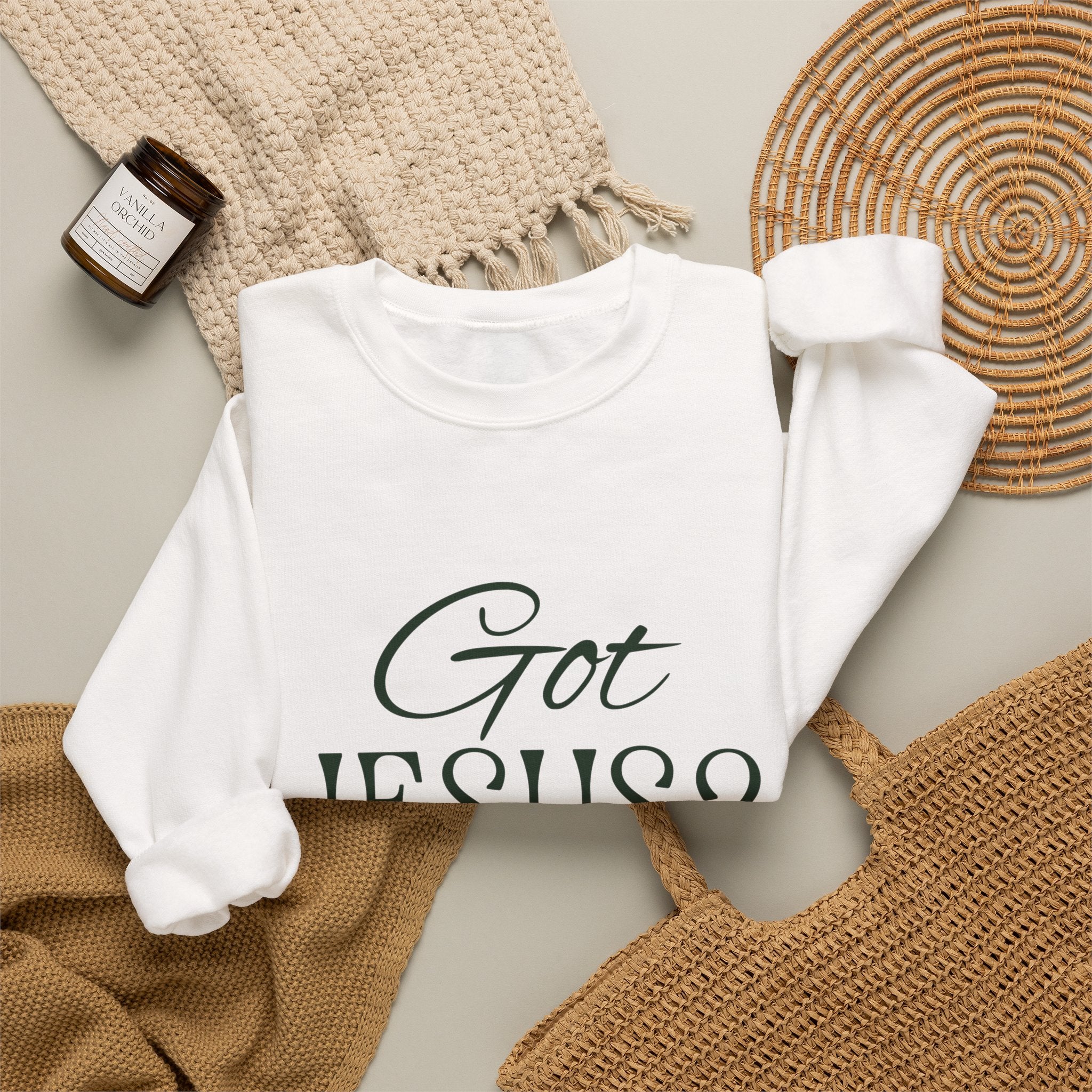 Got Jesus? Crewneck Sweatshirt — Christian Scripture Romans 1:9 Faith Pullover