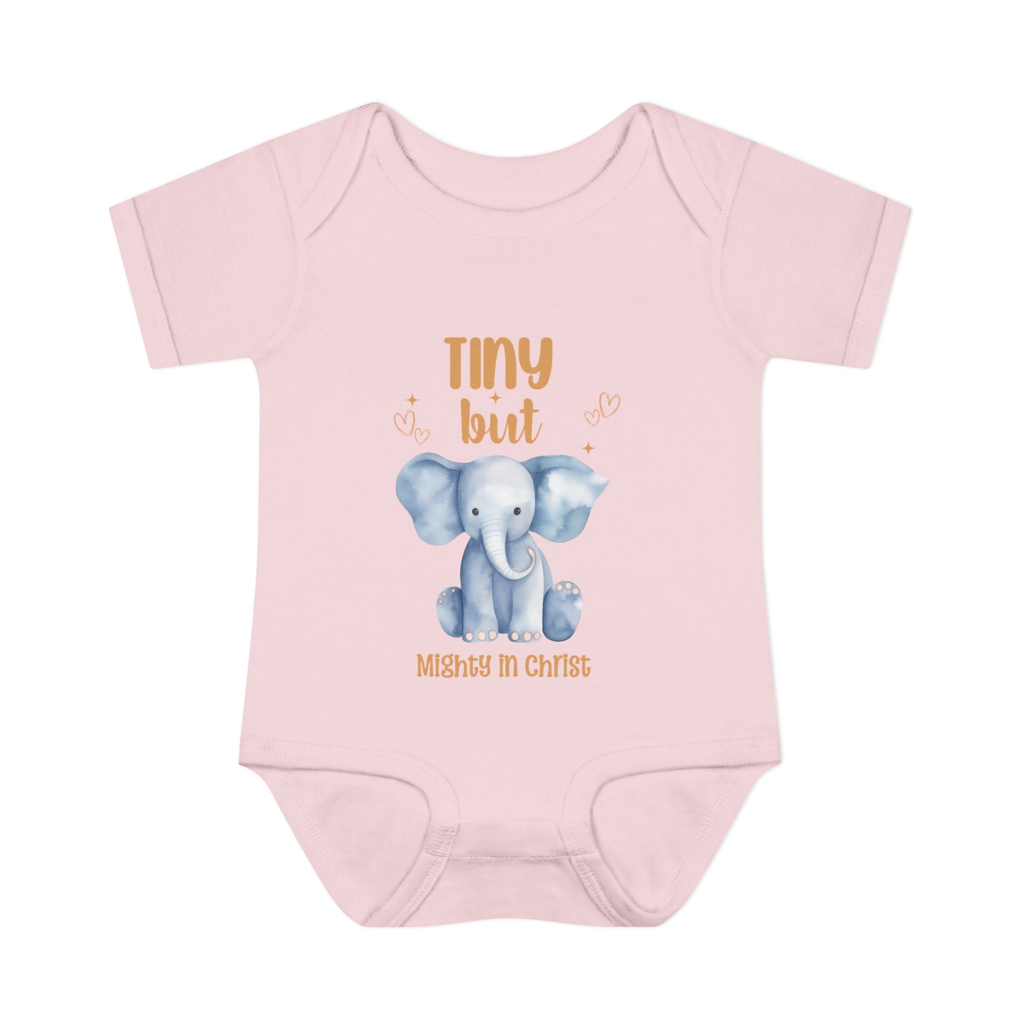 Infant Bodysuit, Tiny But Mighty in Christ Elephant Baby Onesie, Baby Shower Gift, First Birthday Outfit, Grandparents Gift, Combed Cotton