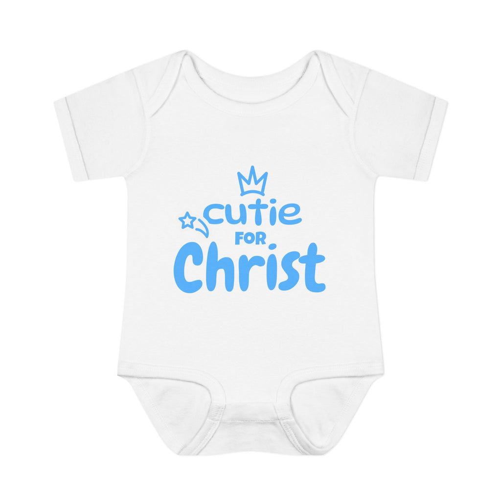 Boy's Infant and Toddler Bodysuit Cutie for Christ, Unisex Baby Rib Romper, religious celebration onesie, milestone outfit, baby shower gift