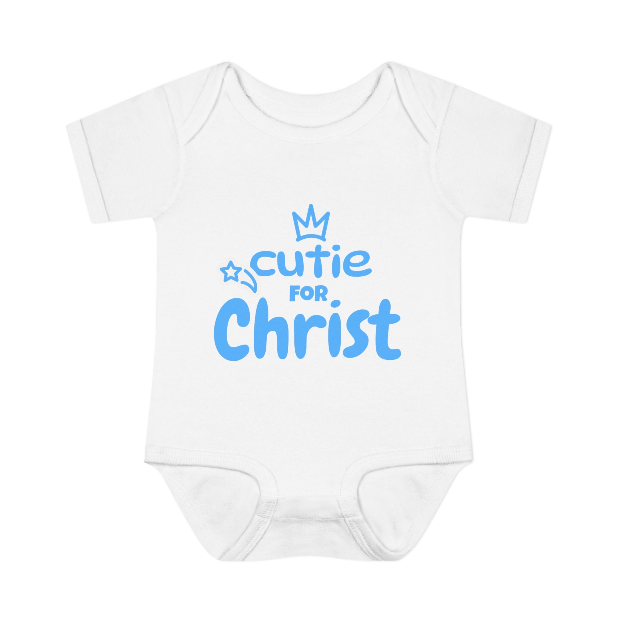 Boy's Infant and Toddler Bodysuit Cutie for Christ, Unisex Baby Rib Romper, religious celebration onesie, milestone outfit, baby shower gift