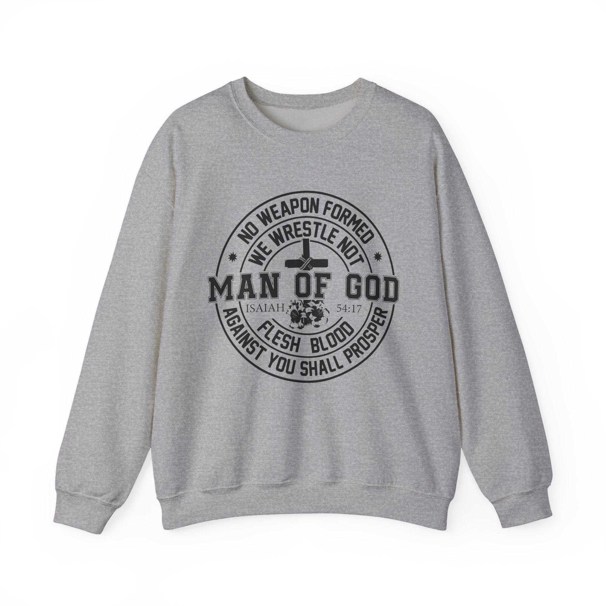 Man of God Sweatshirt — Isaiah 54:17 Faith Graphic Crewneck