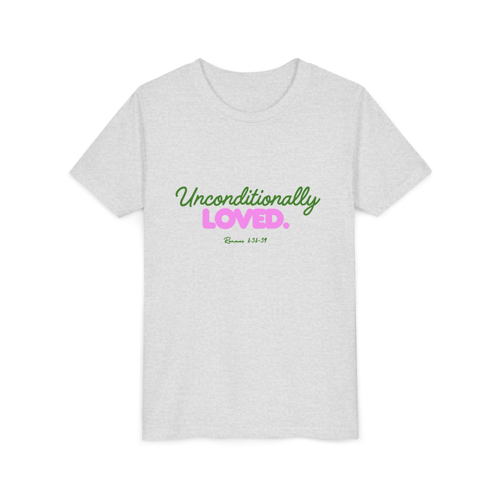 Youth Tee — "Unconditionally Loved." Pink & Green Inspirational Kids Shirt