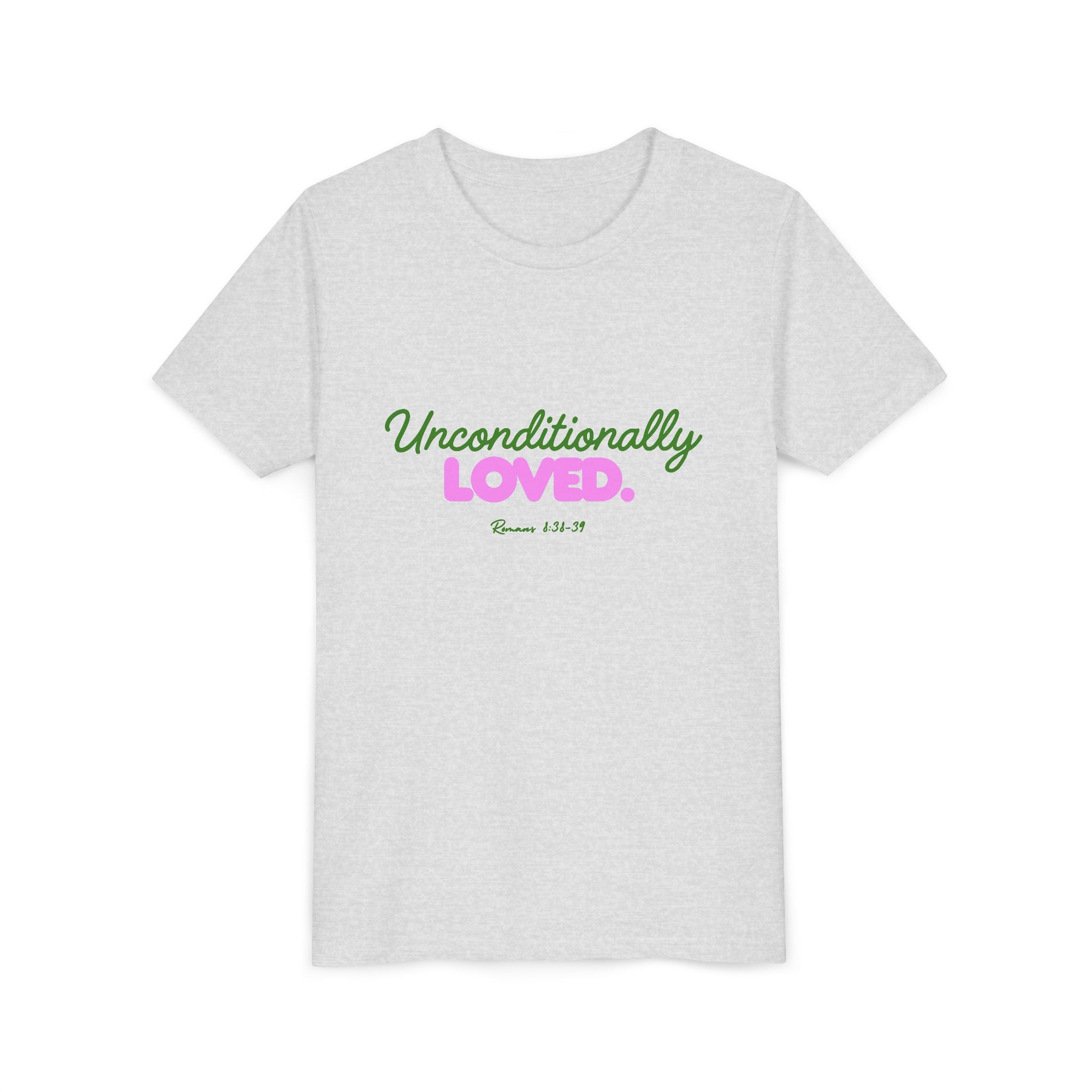 Youth Tee — "Unconditionally Loved." Pink & Green Inspirational Kids Shirt
