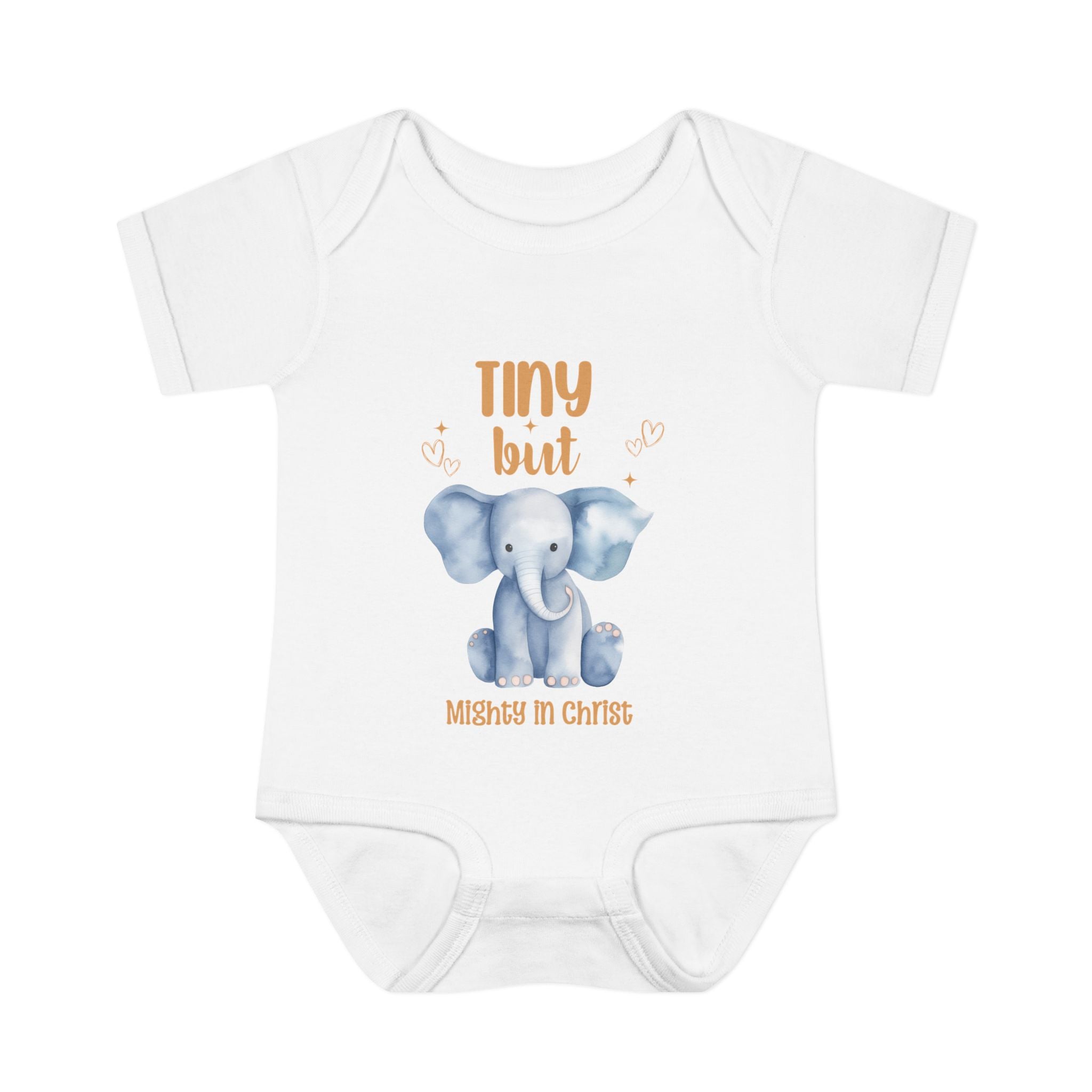 Infant Bodysuit, Tiny But Mighty in Christ Elephant Baby Onesie, Baby Shower Gift, First Birthday Outfit, Grandparents Gift, Combed Cotton