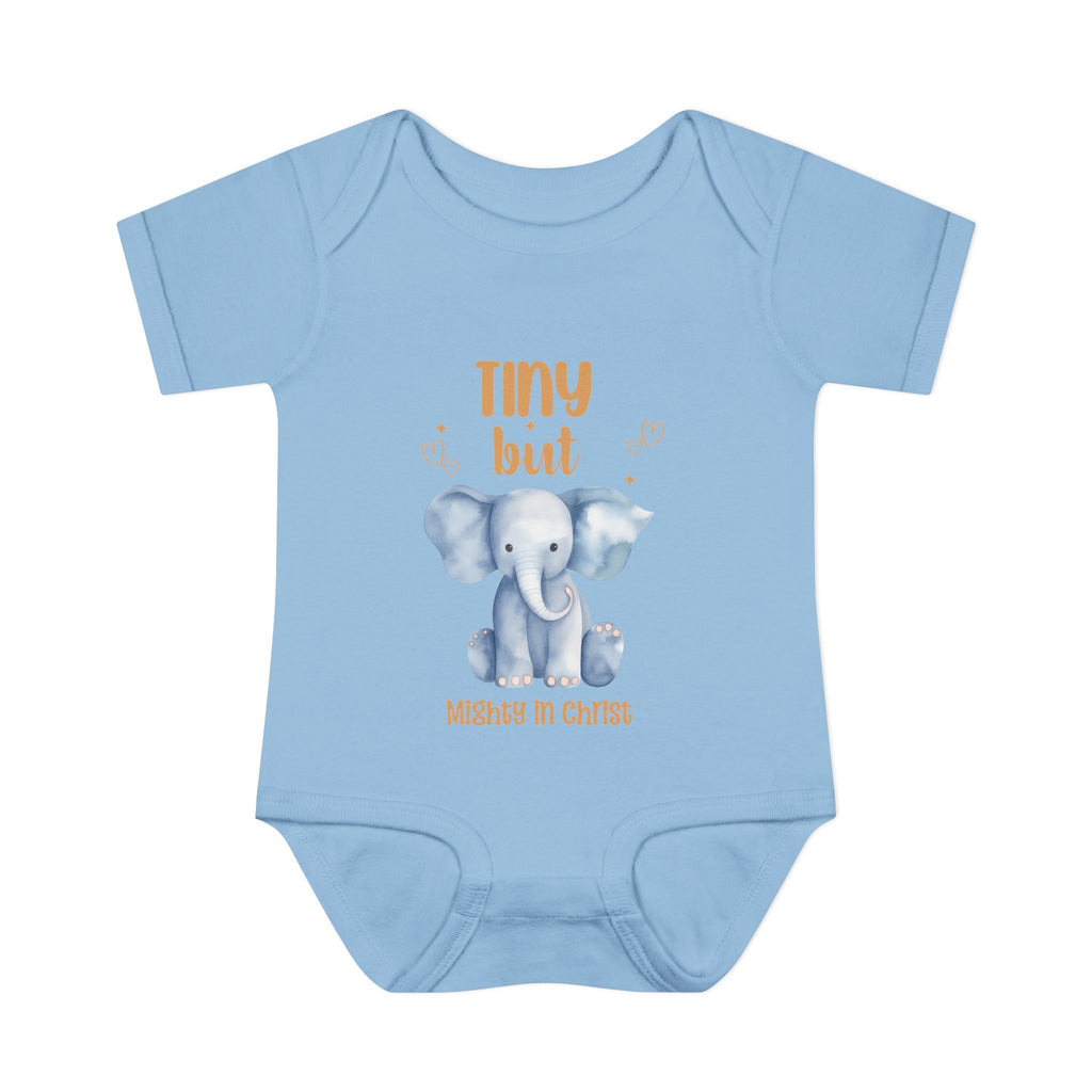 Infant Bodysuit, Tiny But Mighty in Christ Elephant Baby Onesie, Baby Shower Gift, First Birthday Outfit, Grandparents Gift, Combed Cotton
