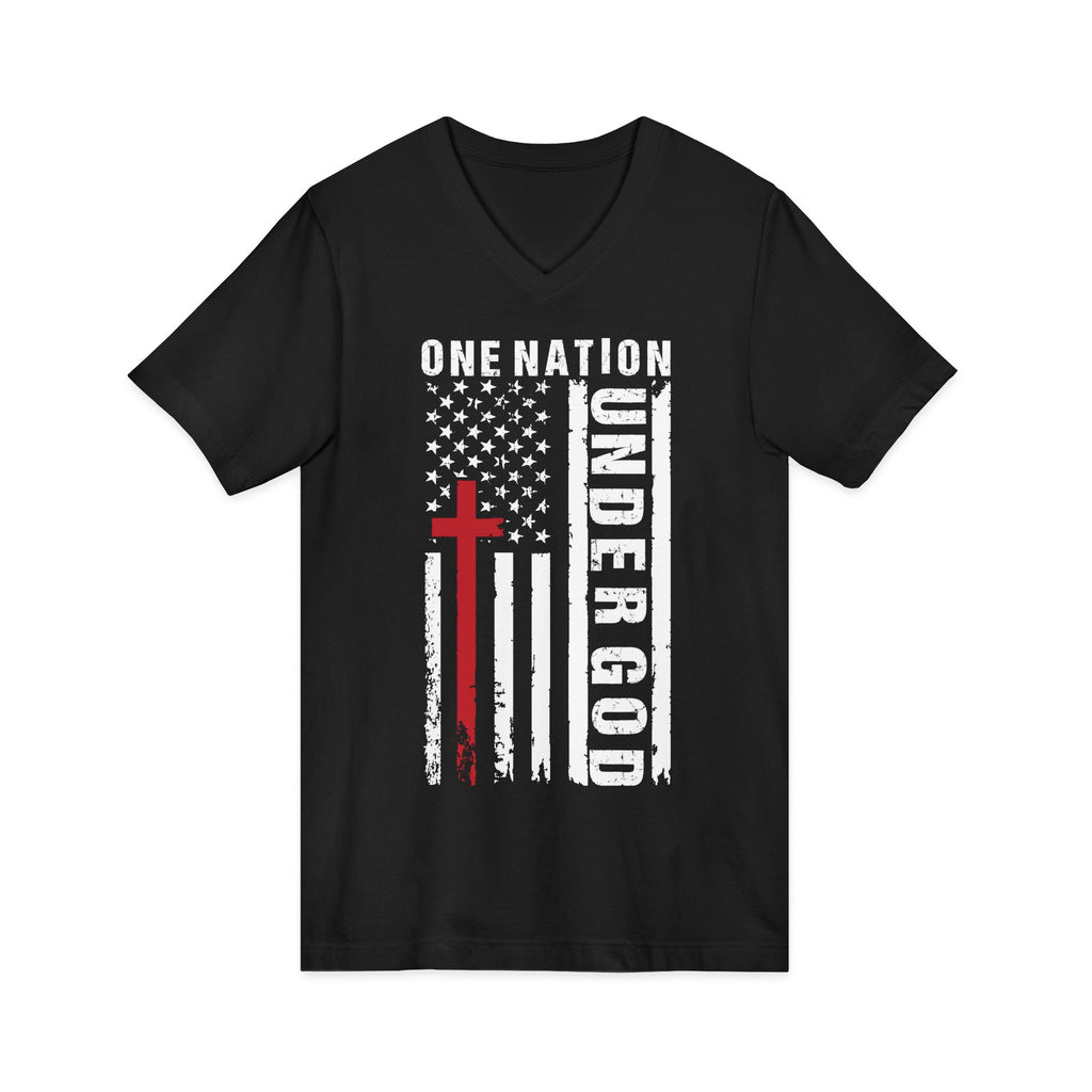 One Nation Under God V-Neck Tee — Patriotic Christian Flag T-Shirt