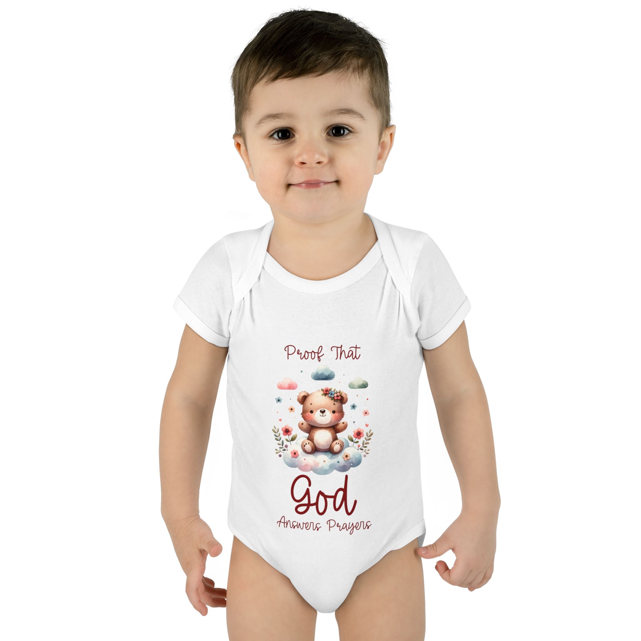 Cute God Prayer Baby Bodysuit, Adorable Onesie for Newborns, Teddy Bear Design, Gift for New Parents, Holiday Celebration Outfit, Soft Comfy