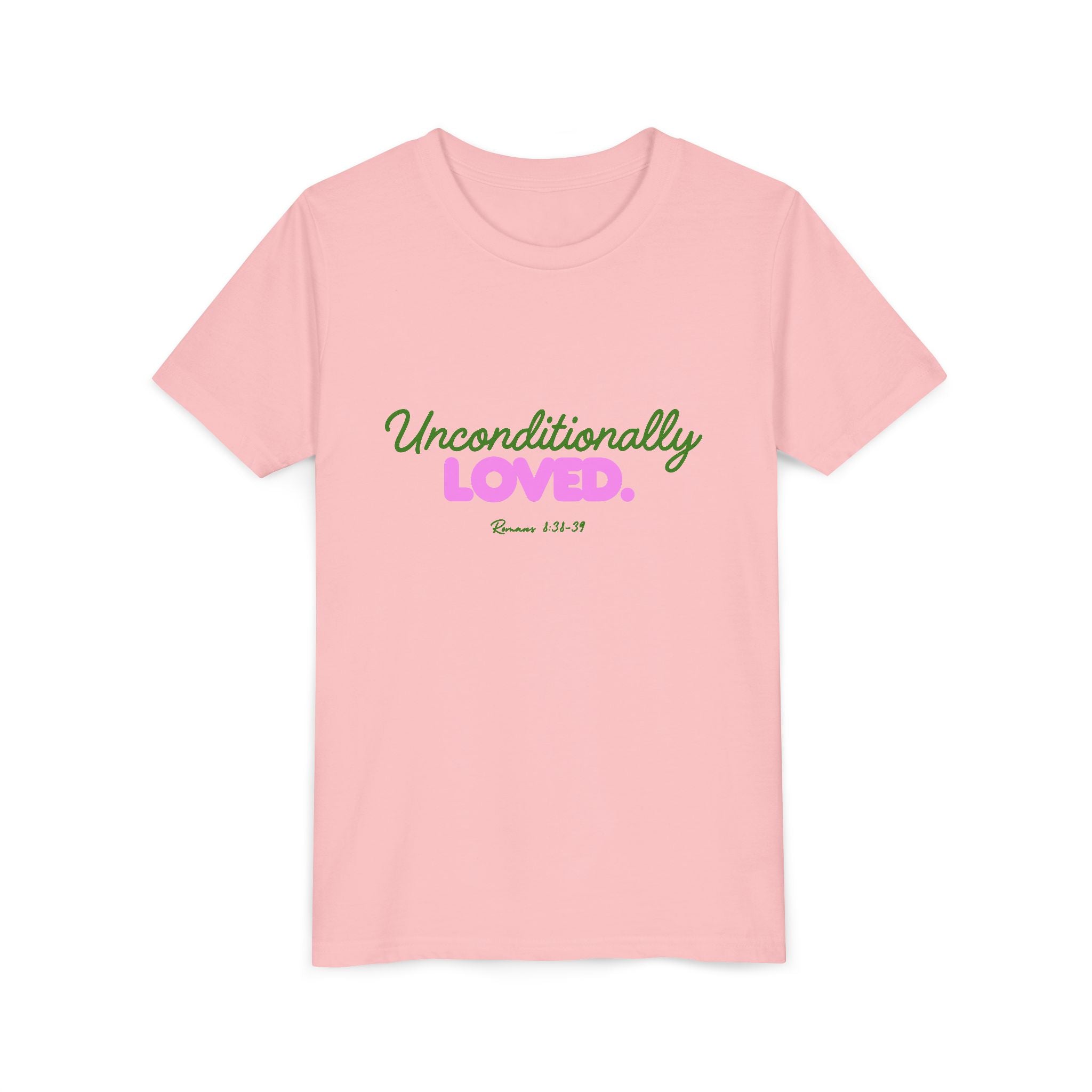 Youth Tee — "Unconditionally Loved." Pink & Green Inspirational Kids Shirt
