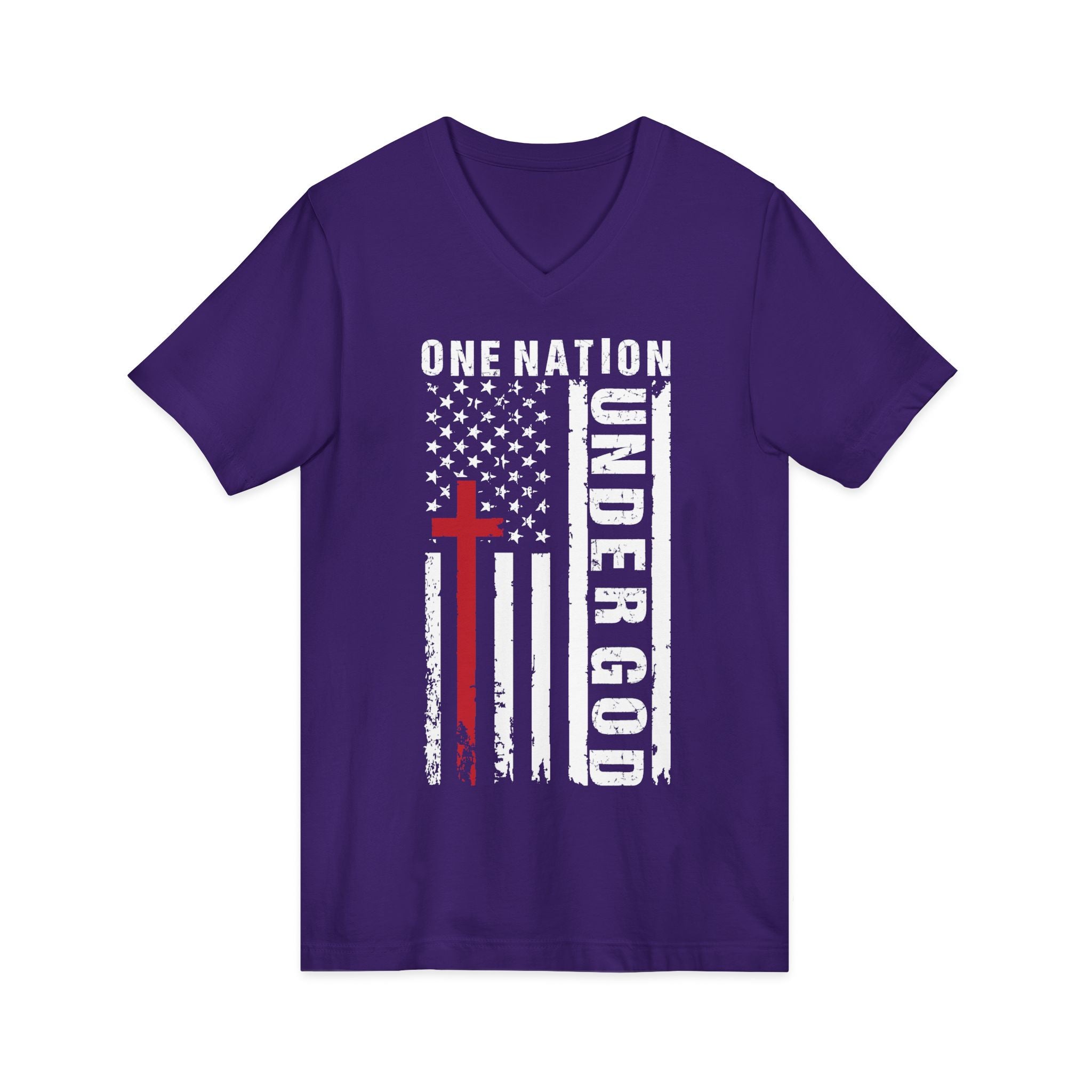 One Nation Under God V-Neck Tee — Patriotic Christian Flag T-Shirt