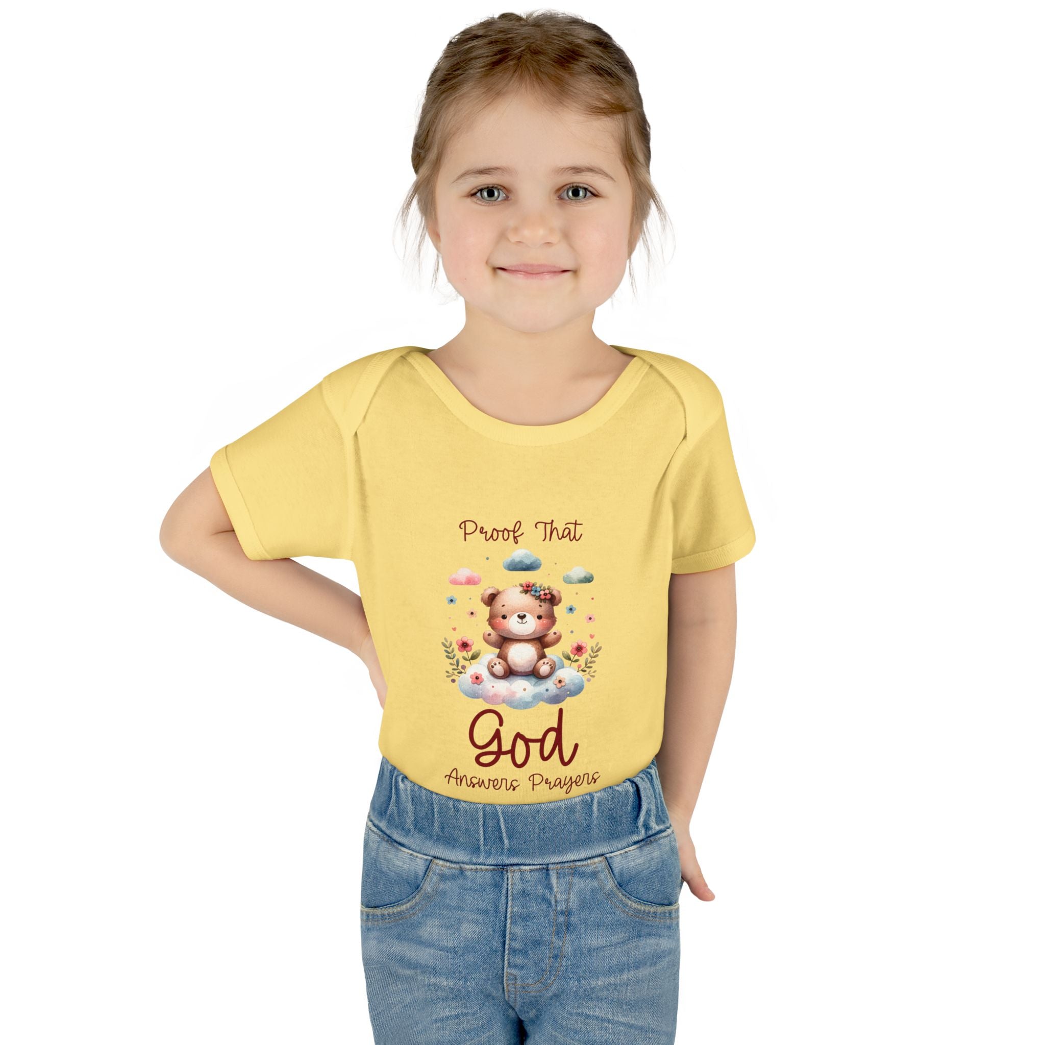 Cute God Prayer Baby Bodysuit, Adorable Onesie for Newborns, Teddy Bear Design, Gift for New Parents, Holiday Celebration Outfit, Soft Comfy