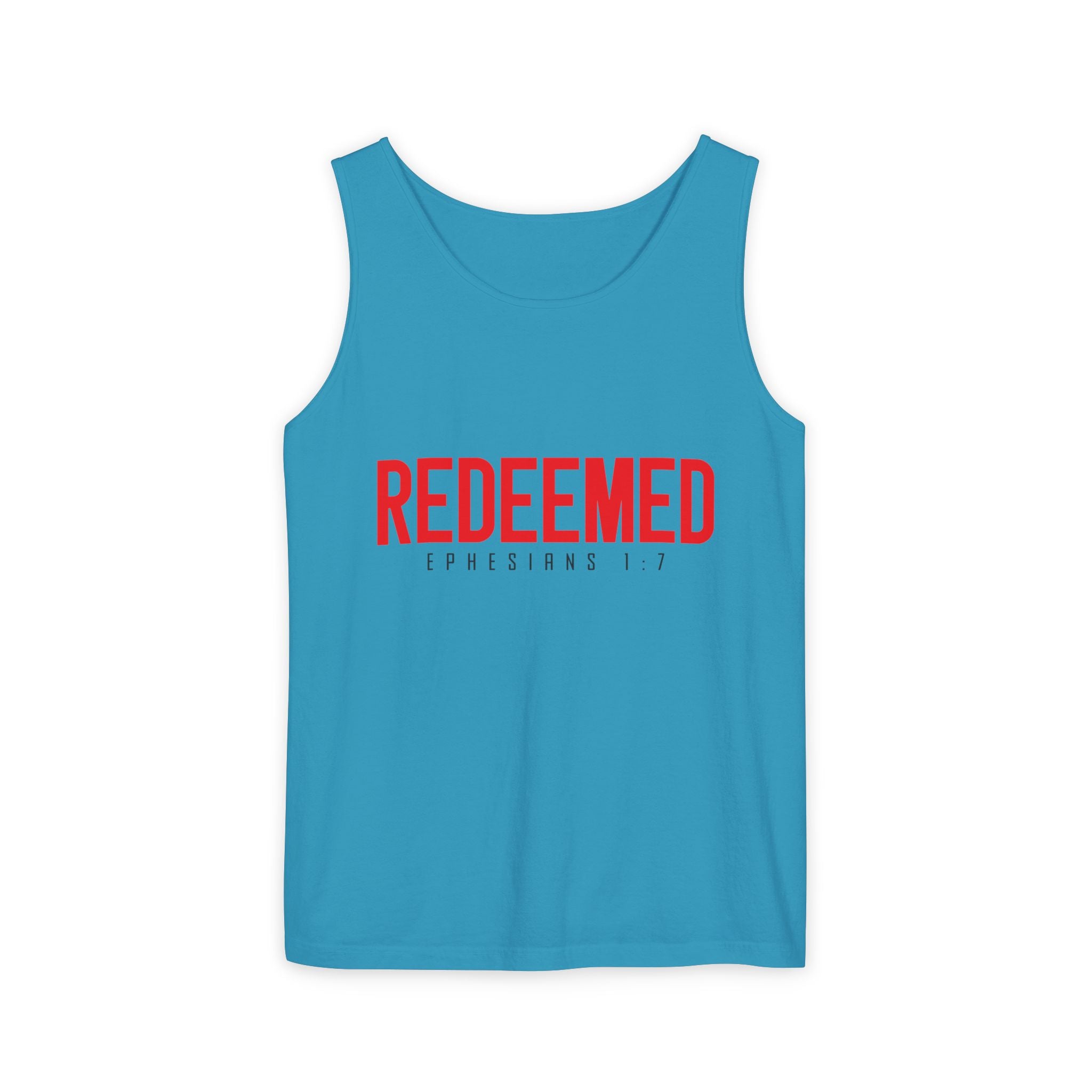 Redeemed Tank Top — Christian Ephesians 1:7 Faith Shirt