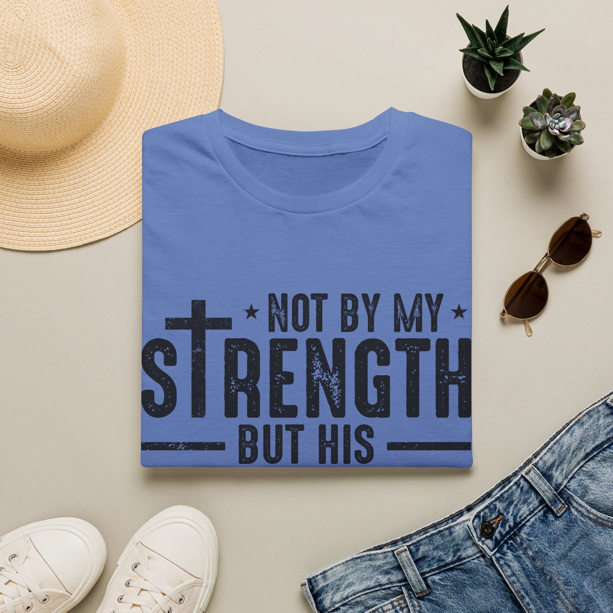 T‑Shirt — "Not By My Strength But His" Christian Cross Faith Tee