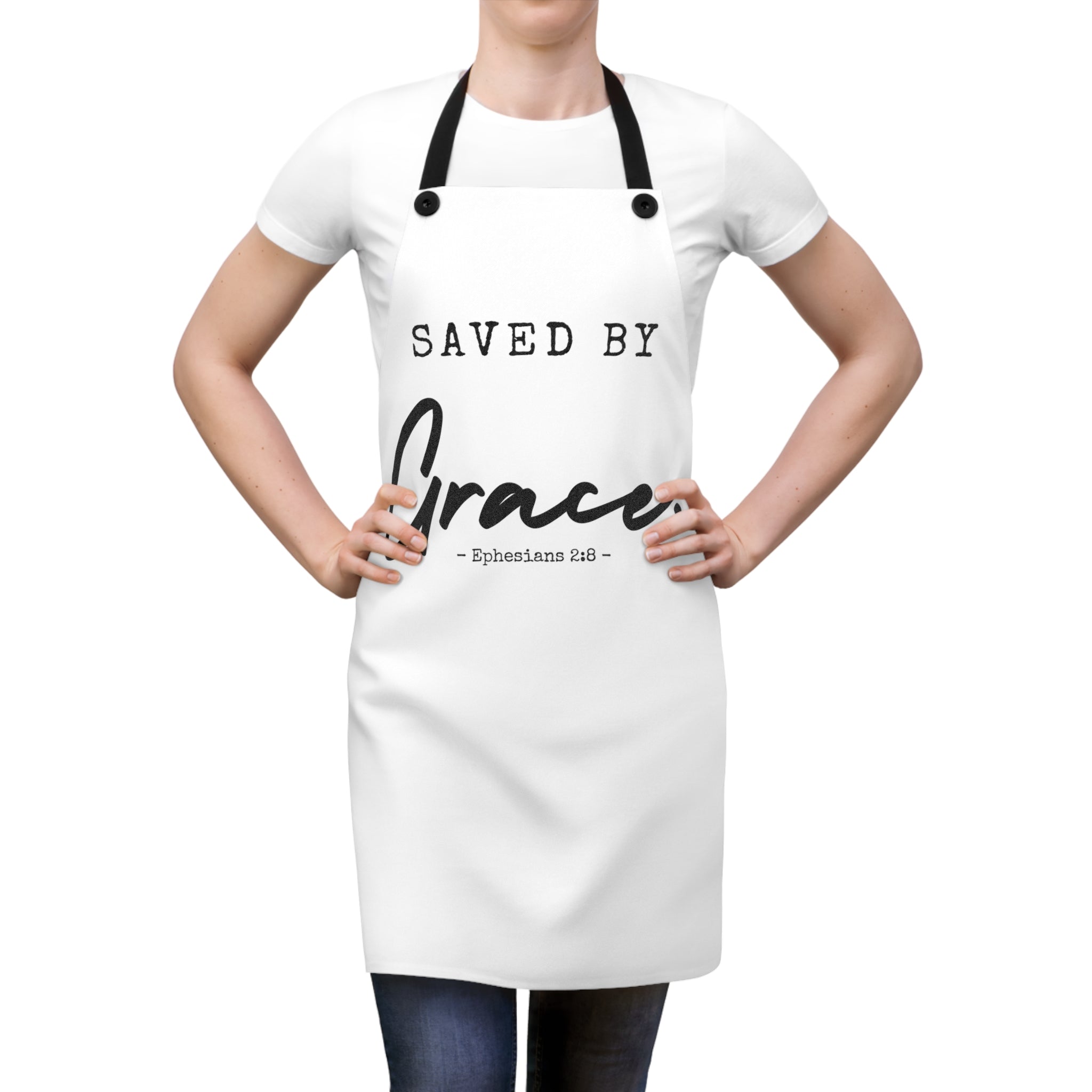 Saved by Grace Apron — Christian Kitchen Apron (Ephesians 2:8)