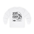 Jesus Made Me a Fisher Long Sleeve Tee — Mark 1:17 Christian Fishing Shirt