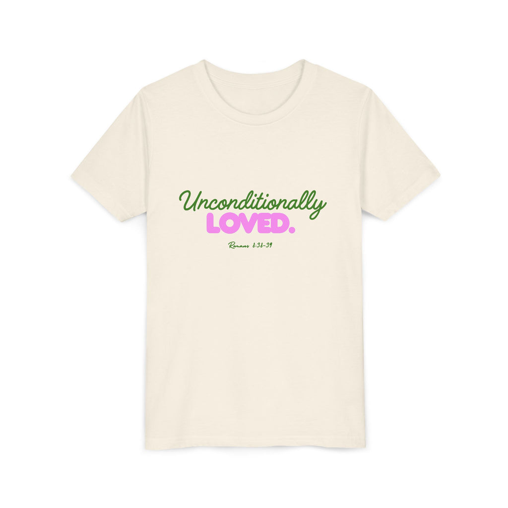 Youth Tee — "Unconditionally Loved." Pink & Green Inspirational Kids Shirt