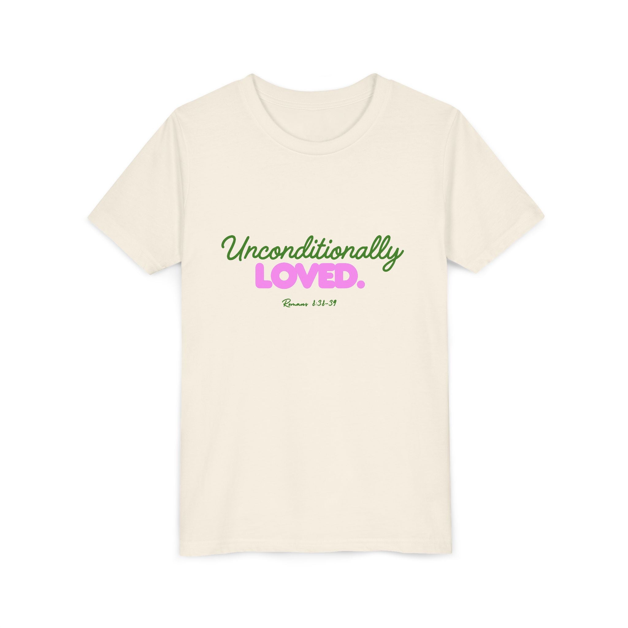 Youth Tee — "Unconditionally Loved." Pink & Green Inspirational Kids Shirt