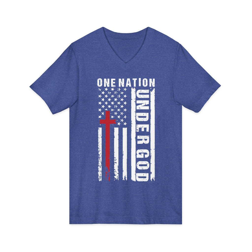 One Nation Under God V-Neck Tee — Patriotic Christian Flag T-Shirt