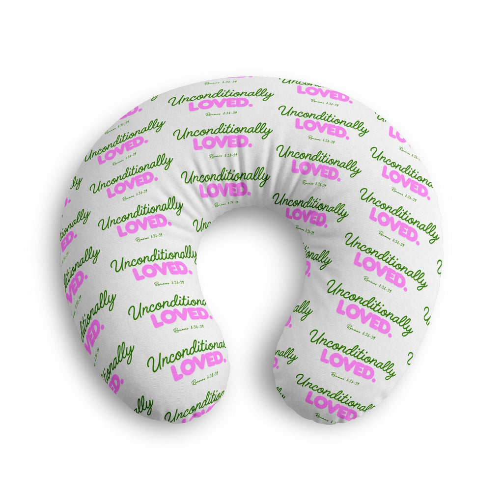 Nursing Pillow Cover - "Unconditionally Loved" Repeating Script Pattern (Pink & Green)