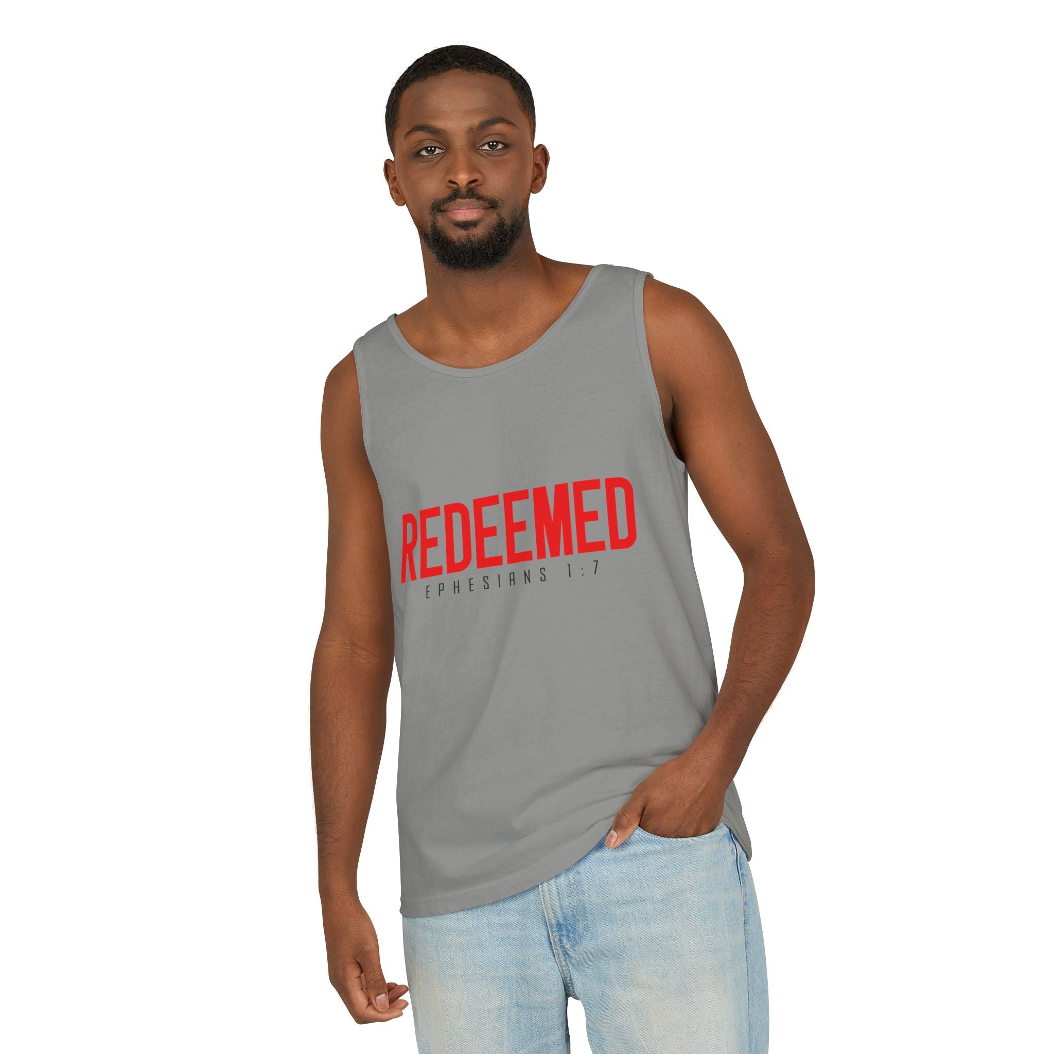 Redeemed Tank Top — Christian Ephesians 1:7 Faith Shirt