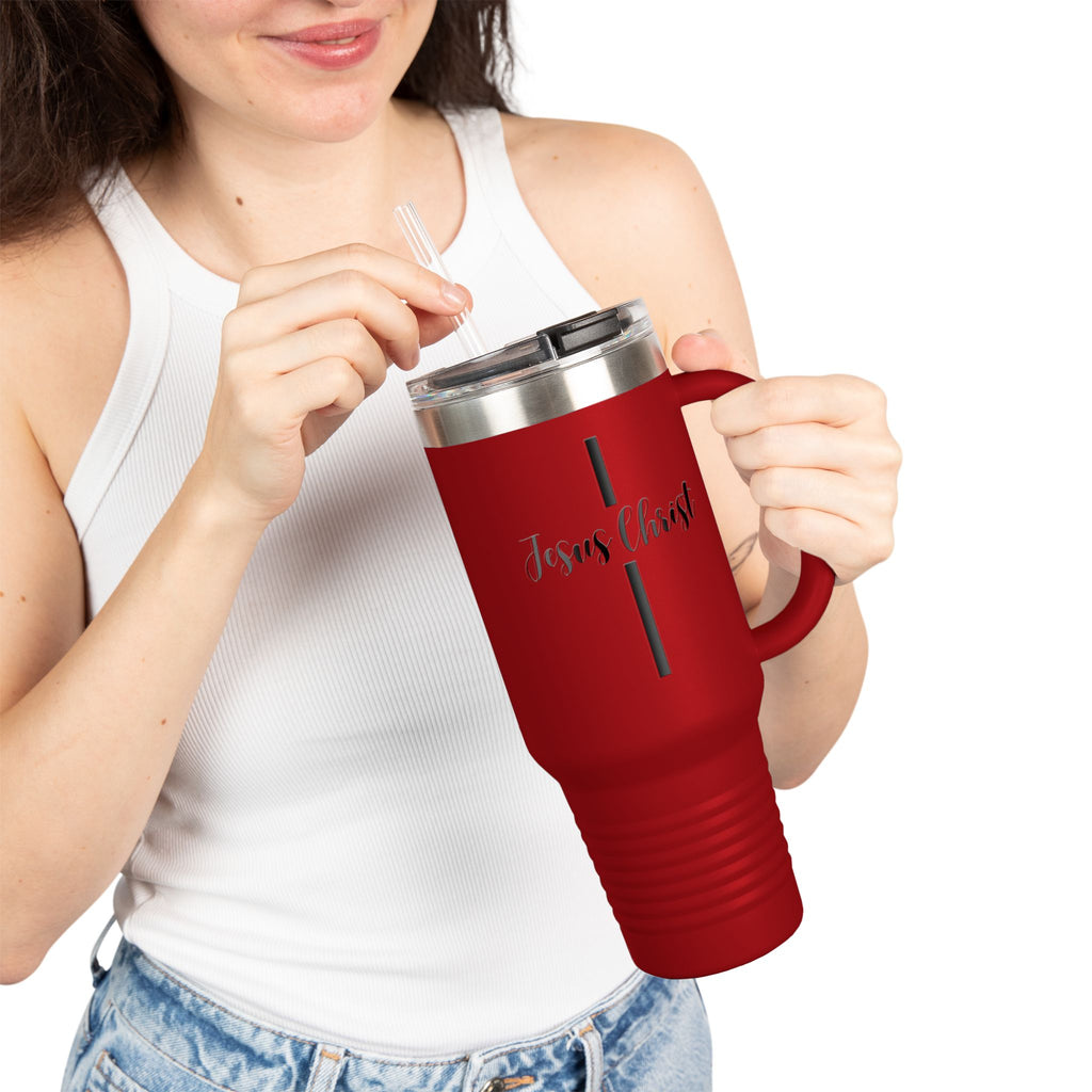 Jesus Christ Cross Minimalist Insulated Travel Mug, 40oz - Stainless Steel, Double-Wall, 8 Color Options, BPA Free, Christian Gift