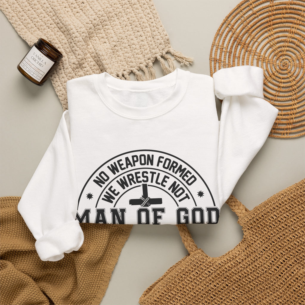 Man of God Sweatshirt — Isaiah 54:17 Faith Graphic Crewneck