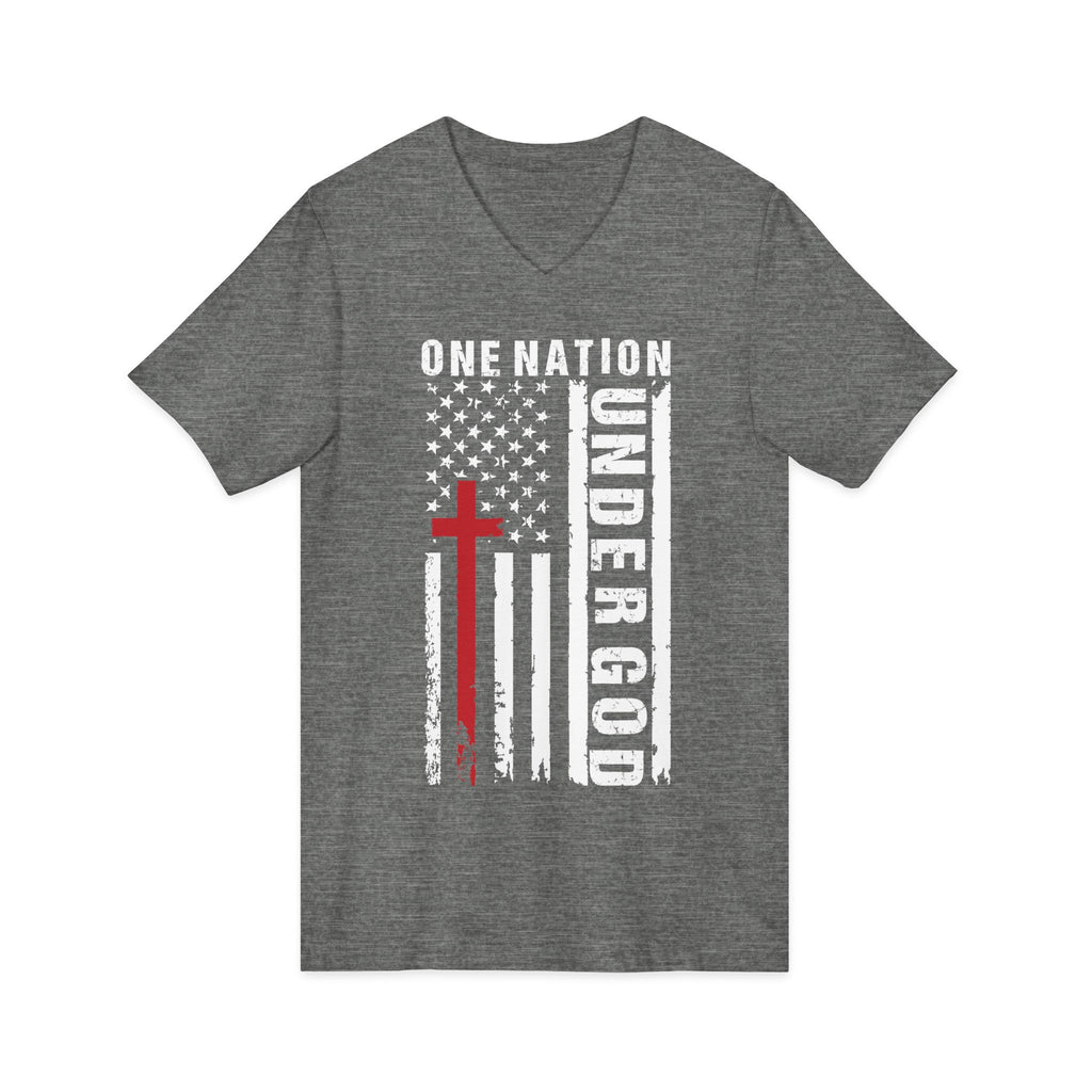 One Nation Under God V-Neck Tee — Patriotic Christian Flag T-Shirt