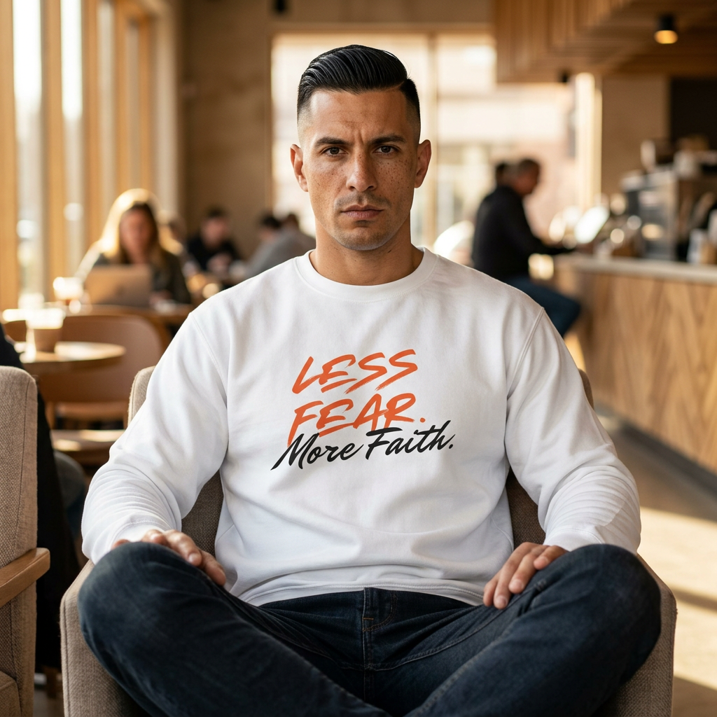 Less Fear More Faith Sweatshirt — Inspirational Christian Crewneck
