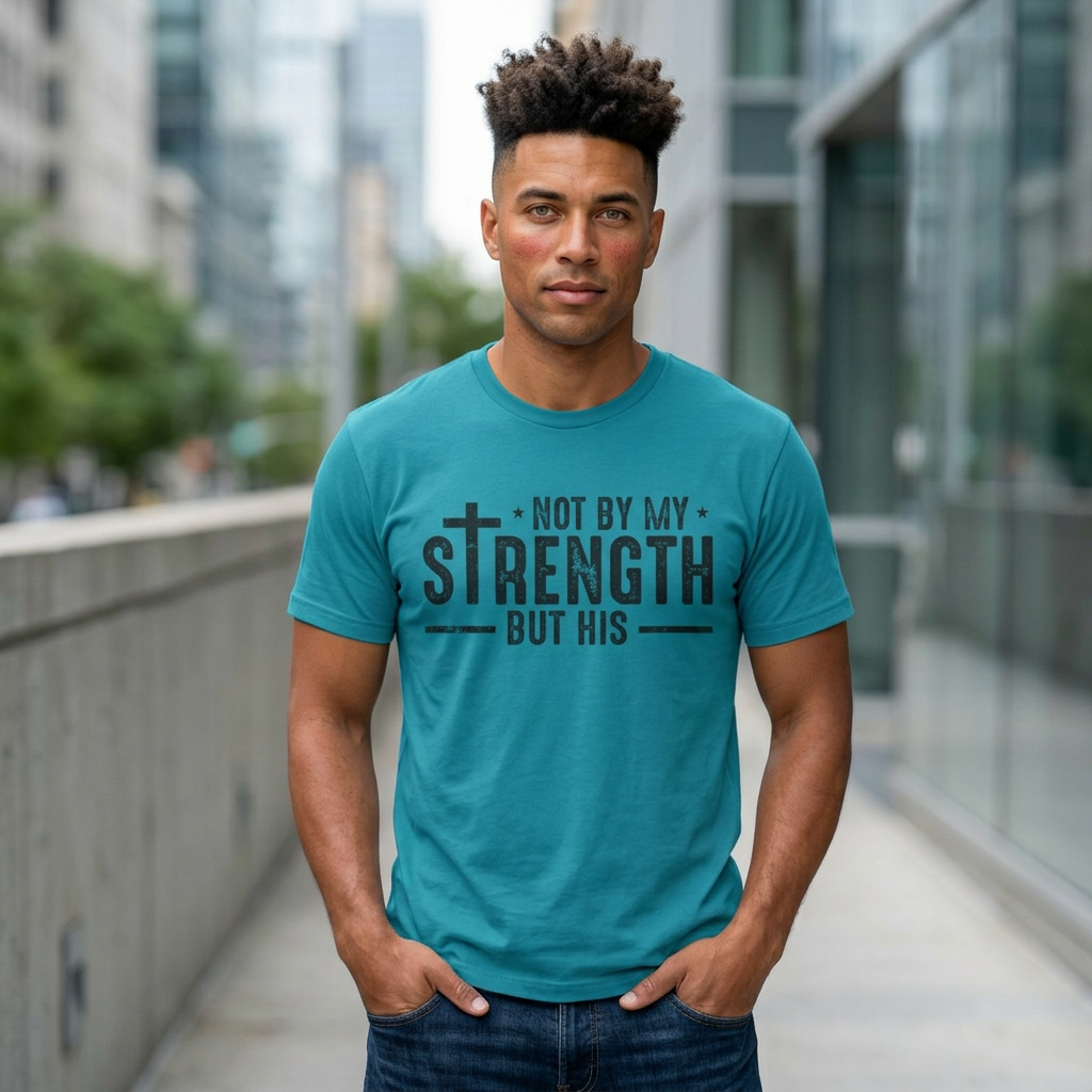 T‑Shirt — "Not By My Strength But His" Christian Cross Faith Tee