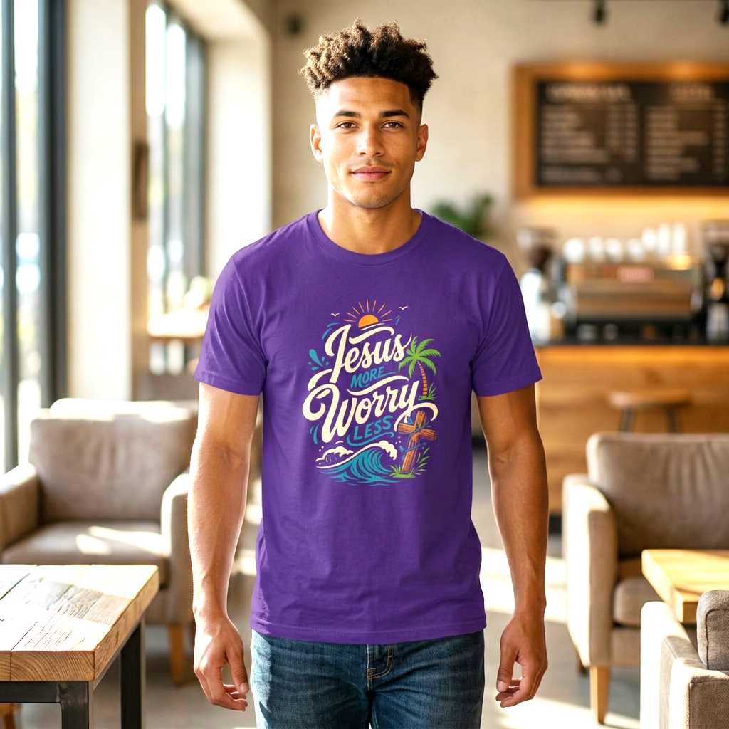 Jesus More Worry Less T-Shirt — Faith-Inspired Beach Vibes Tee