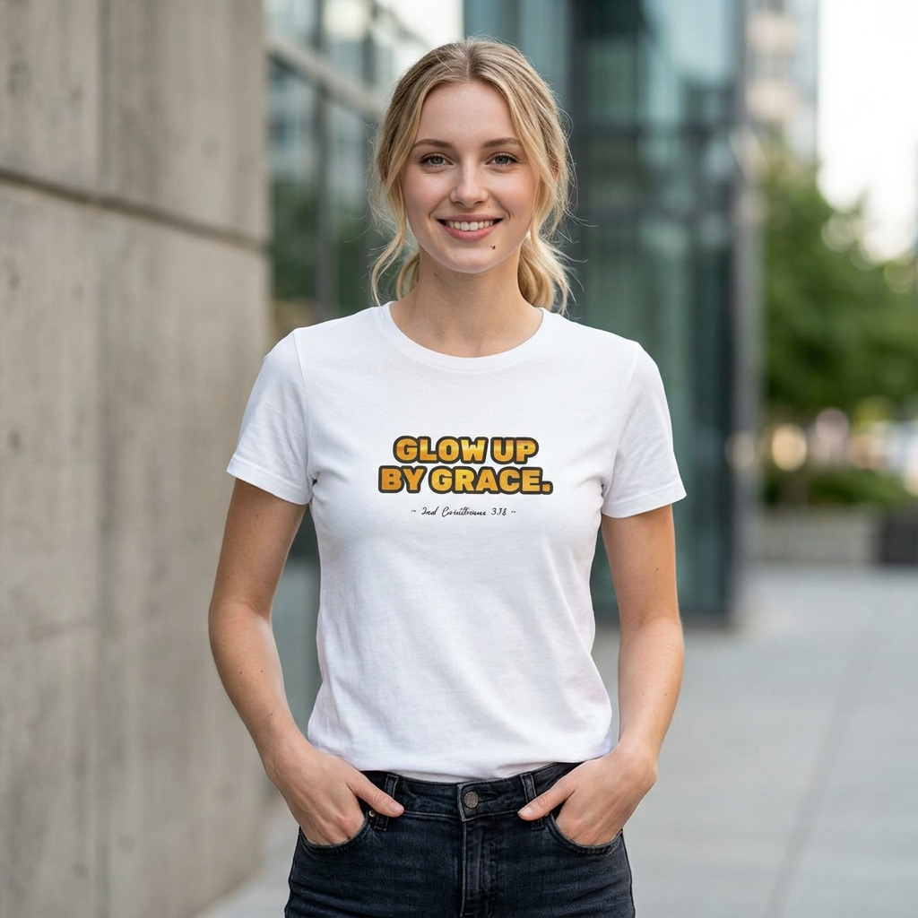'Glow Up By Grace' Women's Tee — Inspirational Christian Graphic Shirt