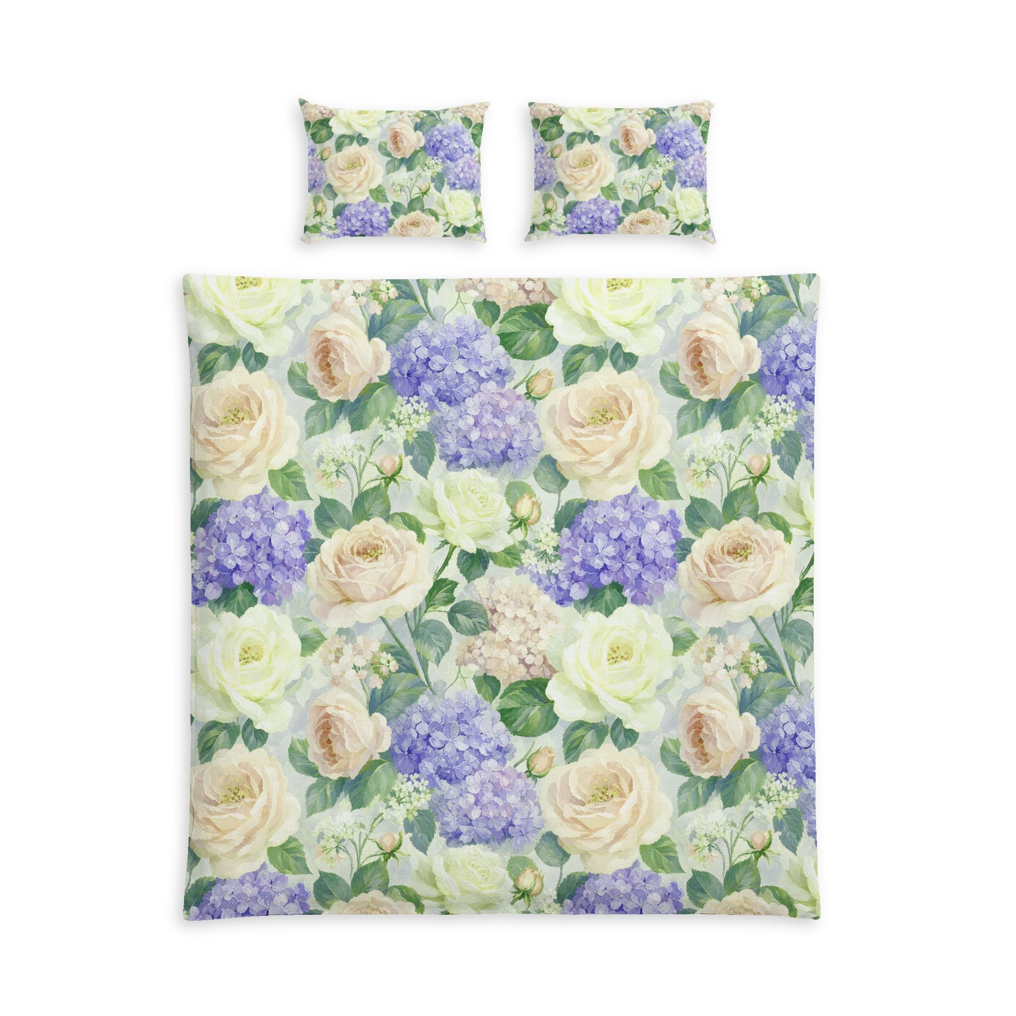 Floral Cotton Bed Set — Vintage Rose & Hydrangea Duvet Cover