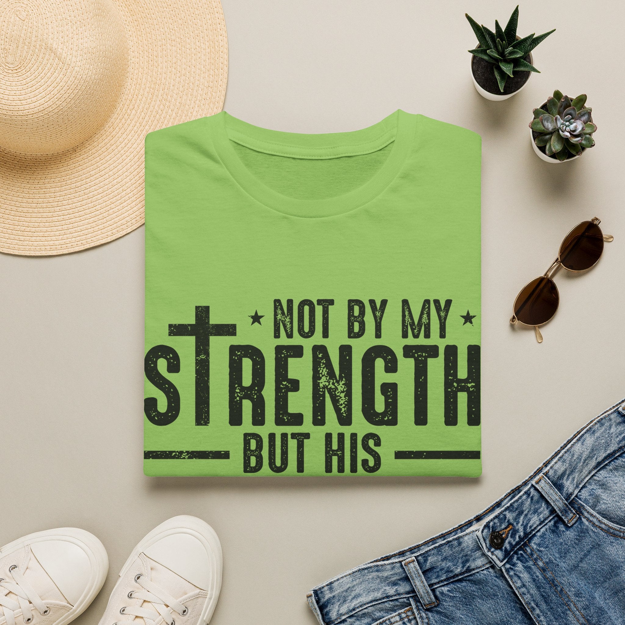 T‑Shirt — "Not By My Strength But His" Christian Cross Faith Tee