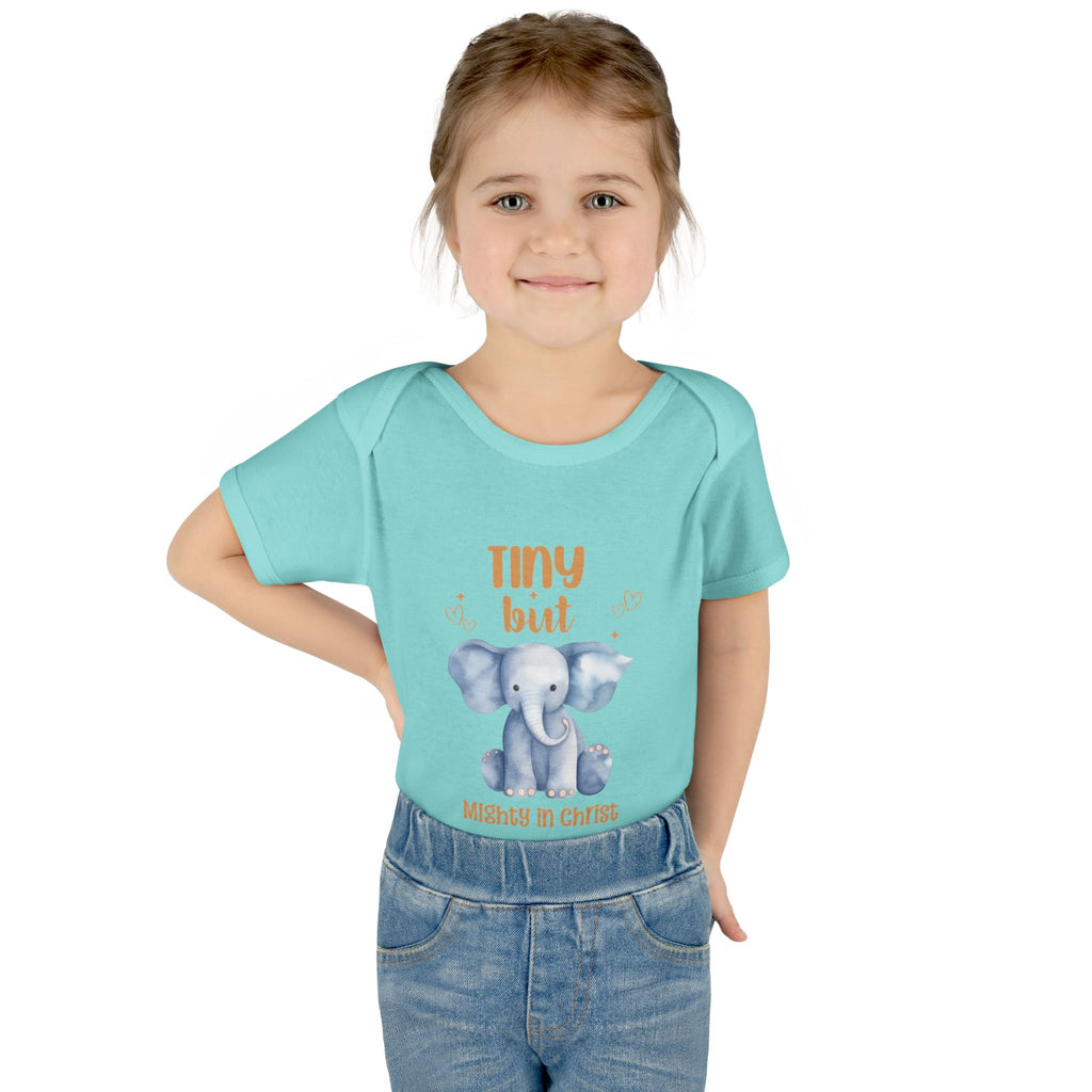 Infant Bodysuit, Tiny But Mighty in Christ Elephant Baby Onesie, Baby Shower Gift, First Birthday Outfit, Grandparents Gift, Combed Cotton
