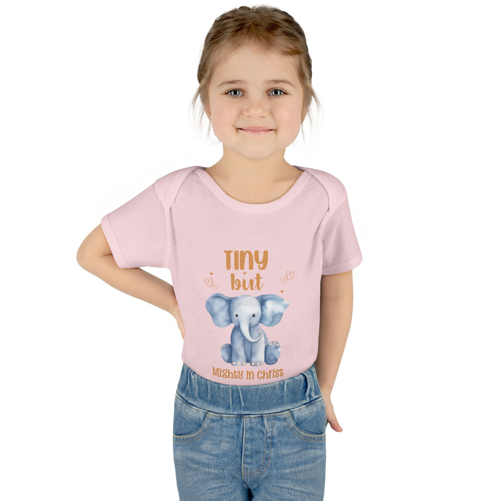 Infant Bodysuit, Tiny But Mighty in Christ Elephant Baby Onesie, Baby Shower Gift, First Birthday Outfit, Grandparents Gift, Combed Cotton