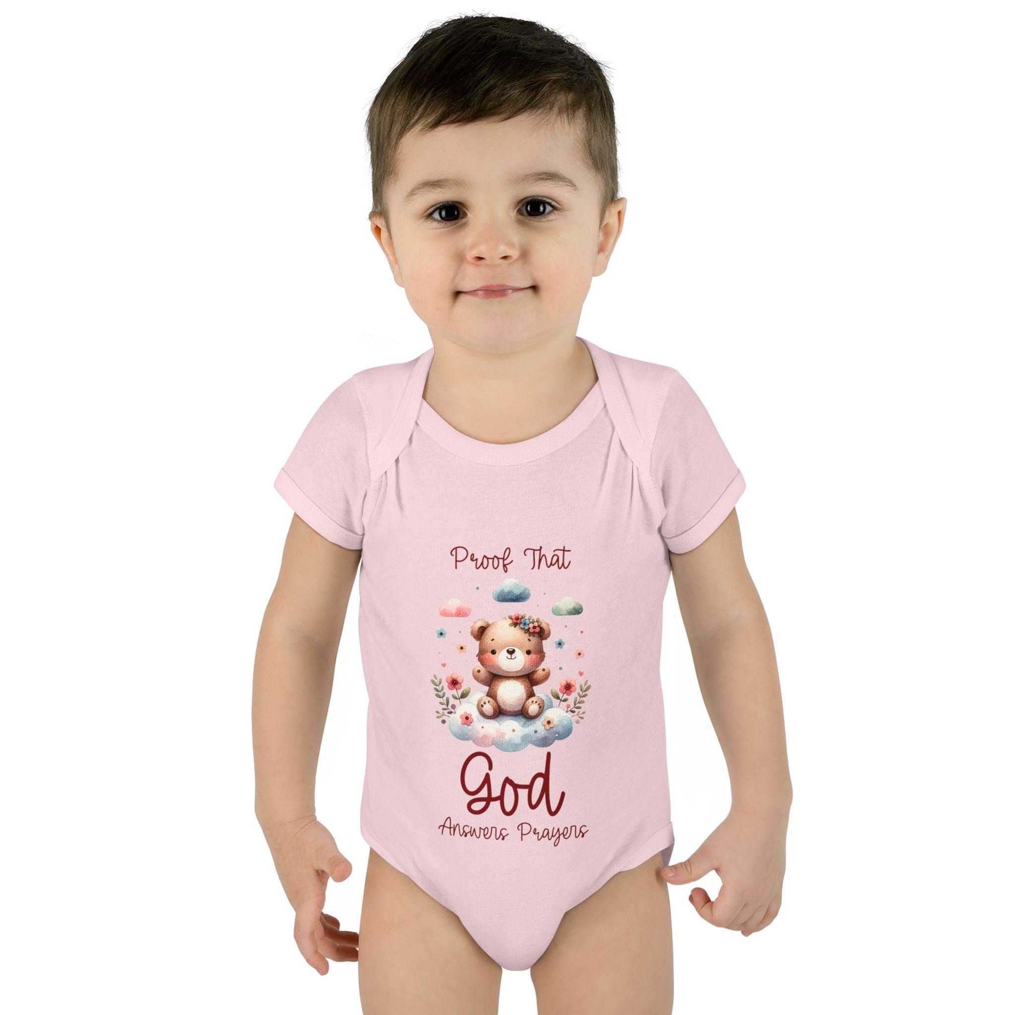 Cute God Prayer Baby Bodysuit, Adorable Onesie for Newborns, Teddy Bear Design, Gift for New Parents, Holiday Celebration Outfit, Soft Comfy