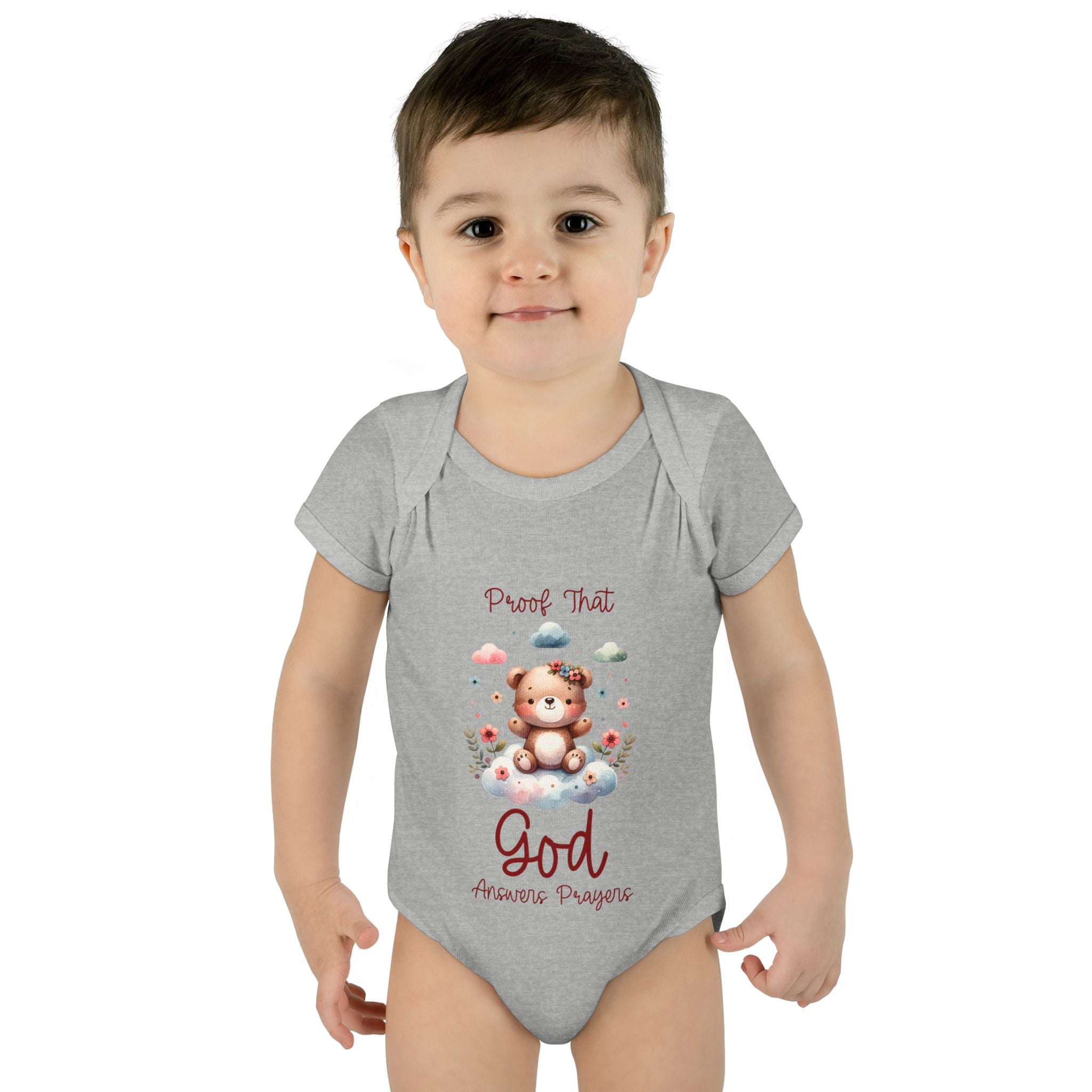 Cute God Prayer Baby Bodysuit, Adorable Onesie for Newborns, Teddy Bear Design, Gift for New Parents, Holiday Celebration Outfit, Soft Comfy