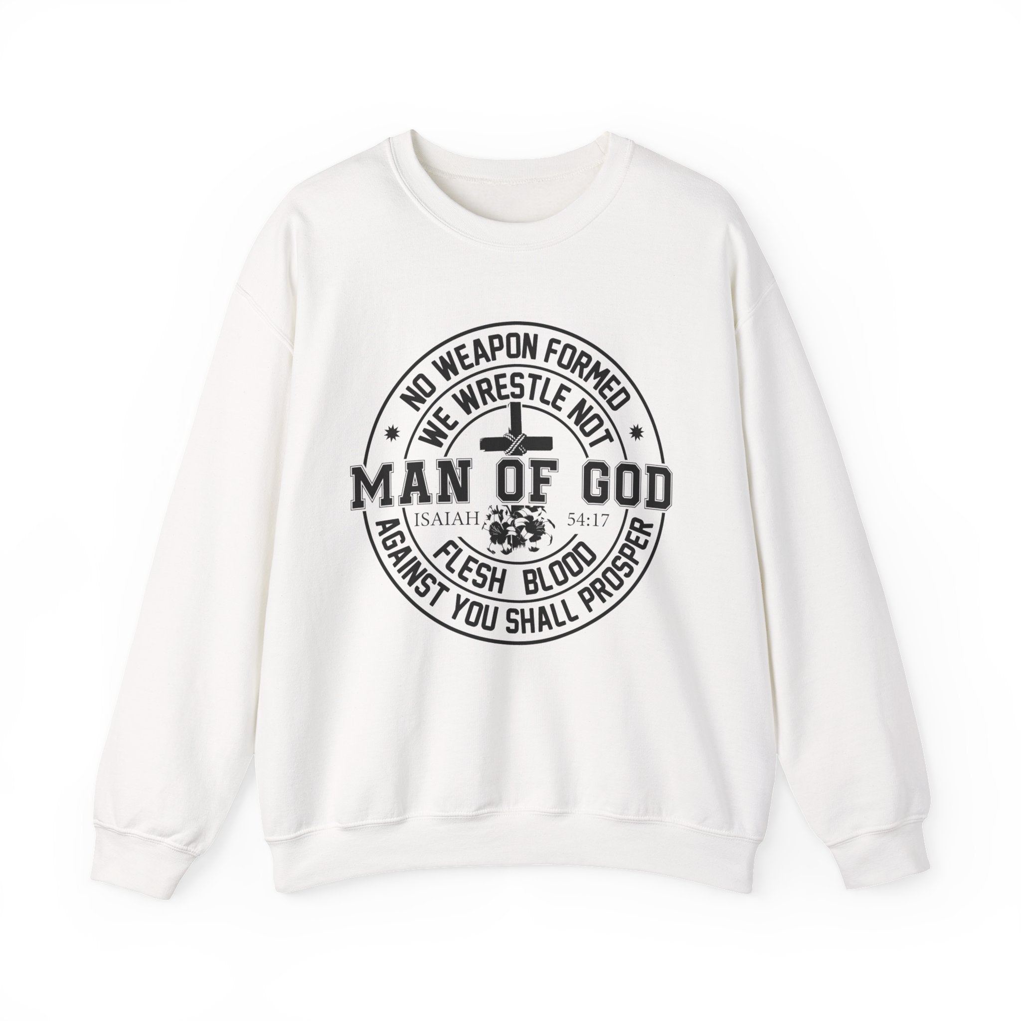 Man of God Sweatshirt — Isaiah 54:17 Faith Graphic Crewneck